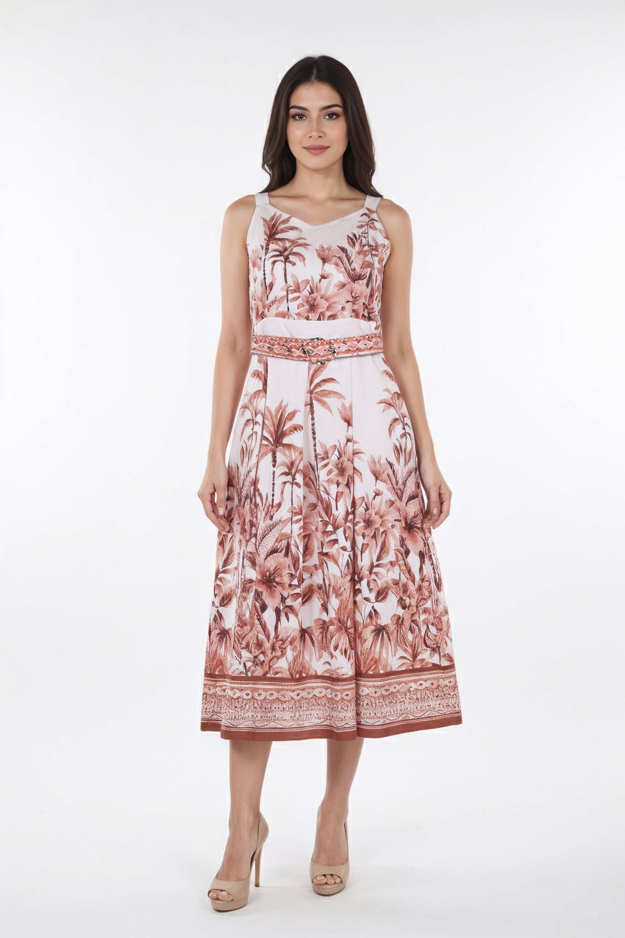 Printed-Square-Neck-Blended-Fabric-Women-Dress