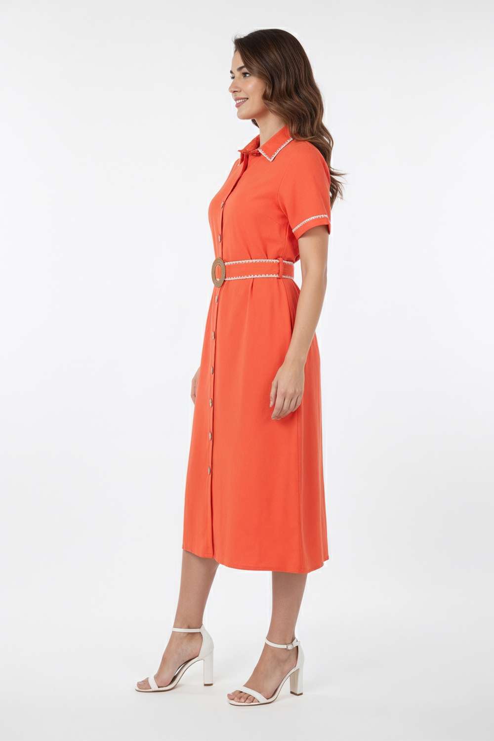 Solid-Collared-Blended-Fabric-Women-Dress
