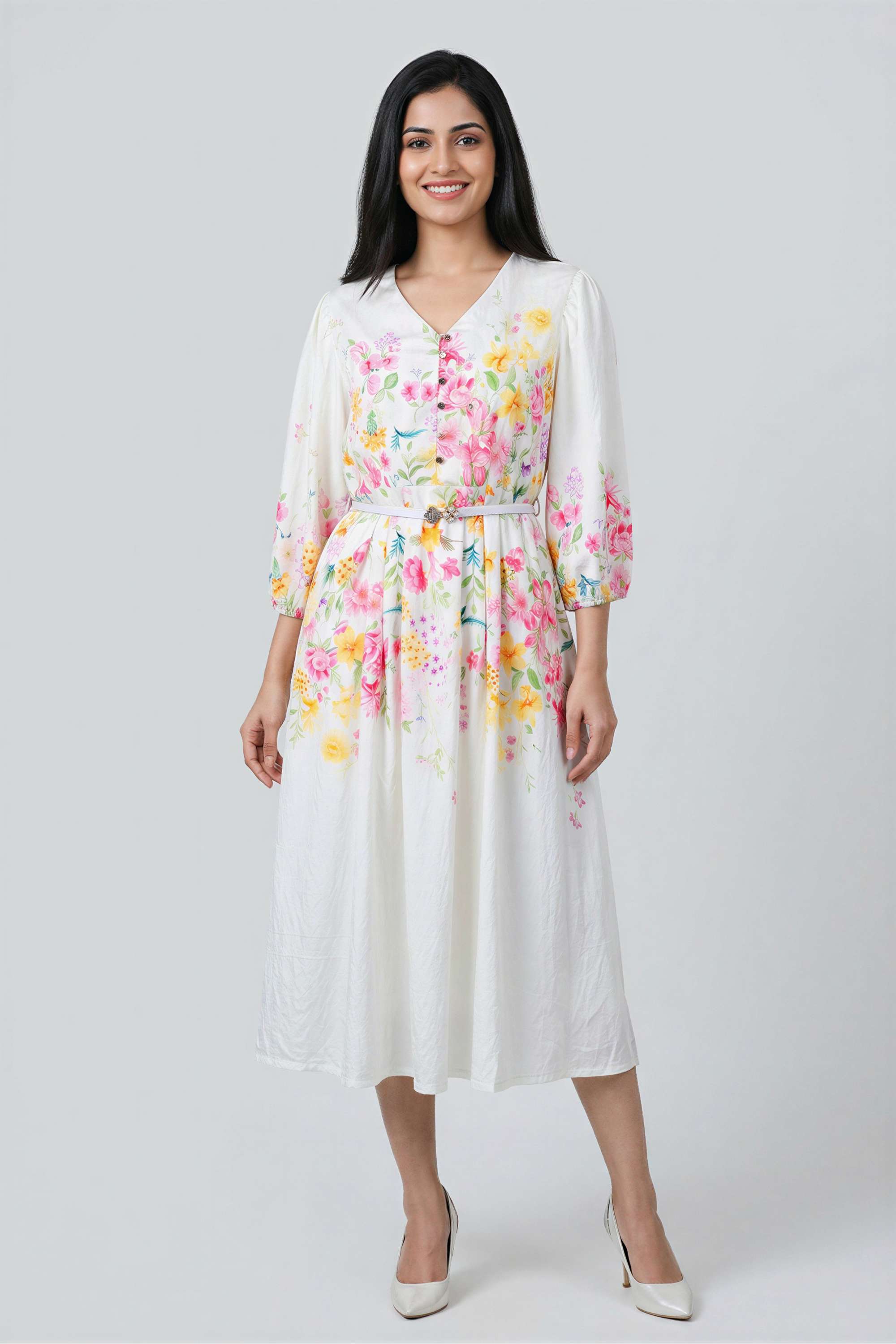 fratini Solid V-Neck Blended Fabric Women's Dress-picture-16
