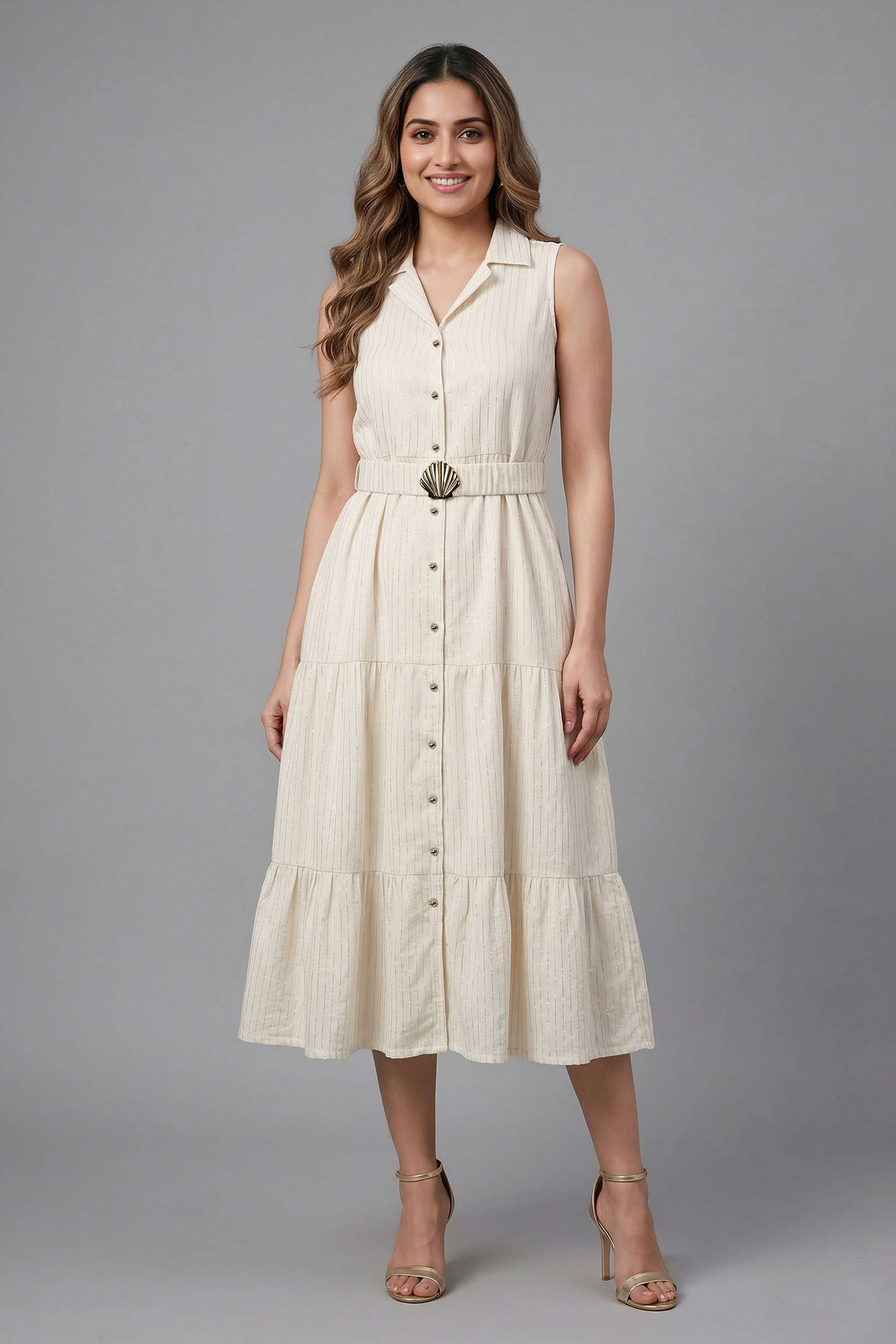 Solid Cotton Blend Collared Women's Casual Wear Dress-image-10