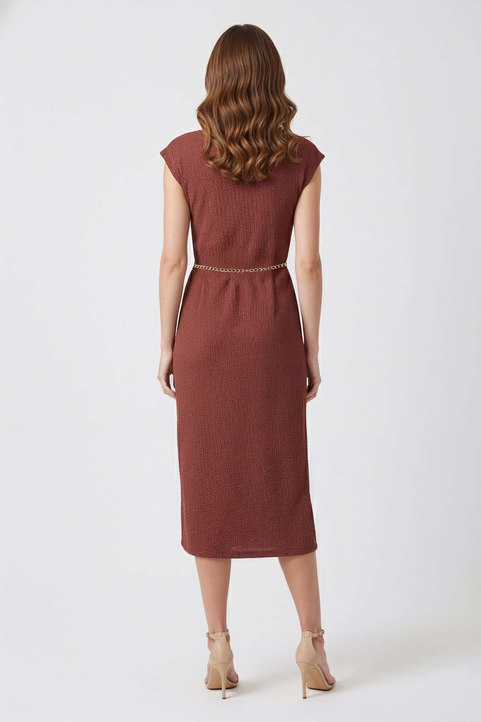 Textured-Boat-Neck-Polyester-Women-Dress