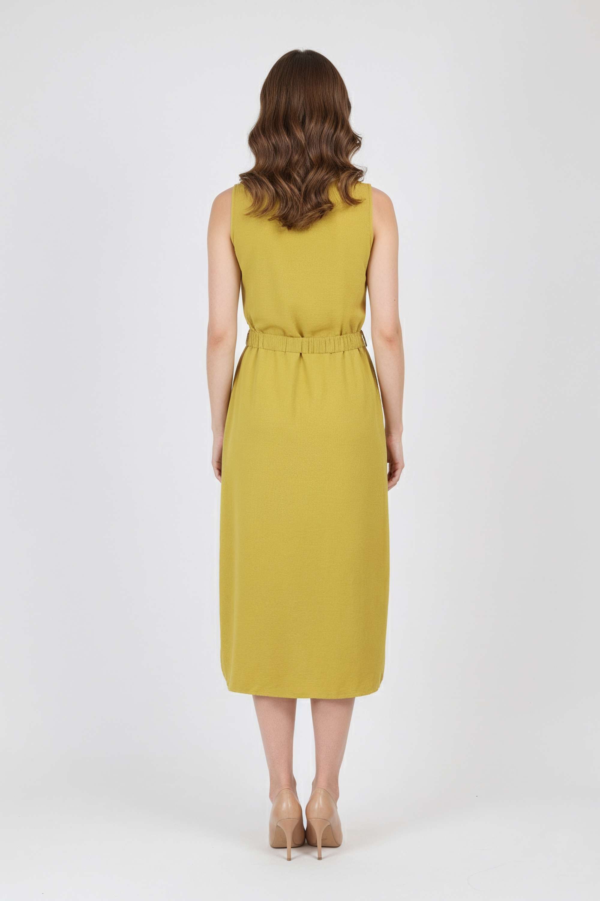 Solid-Collared-Polyester-Women-Dress
