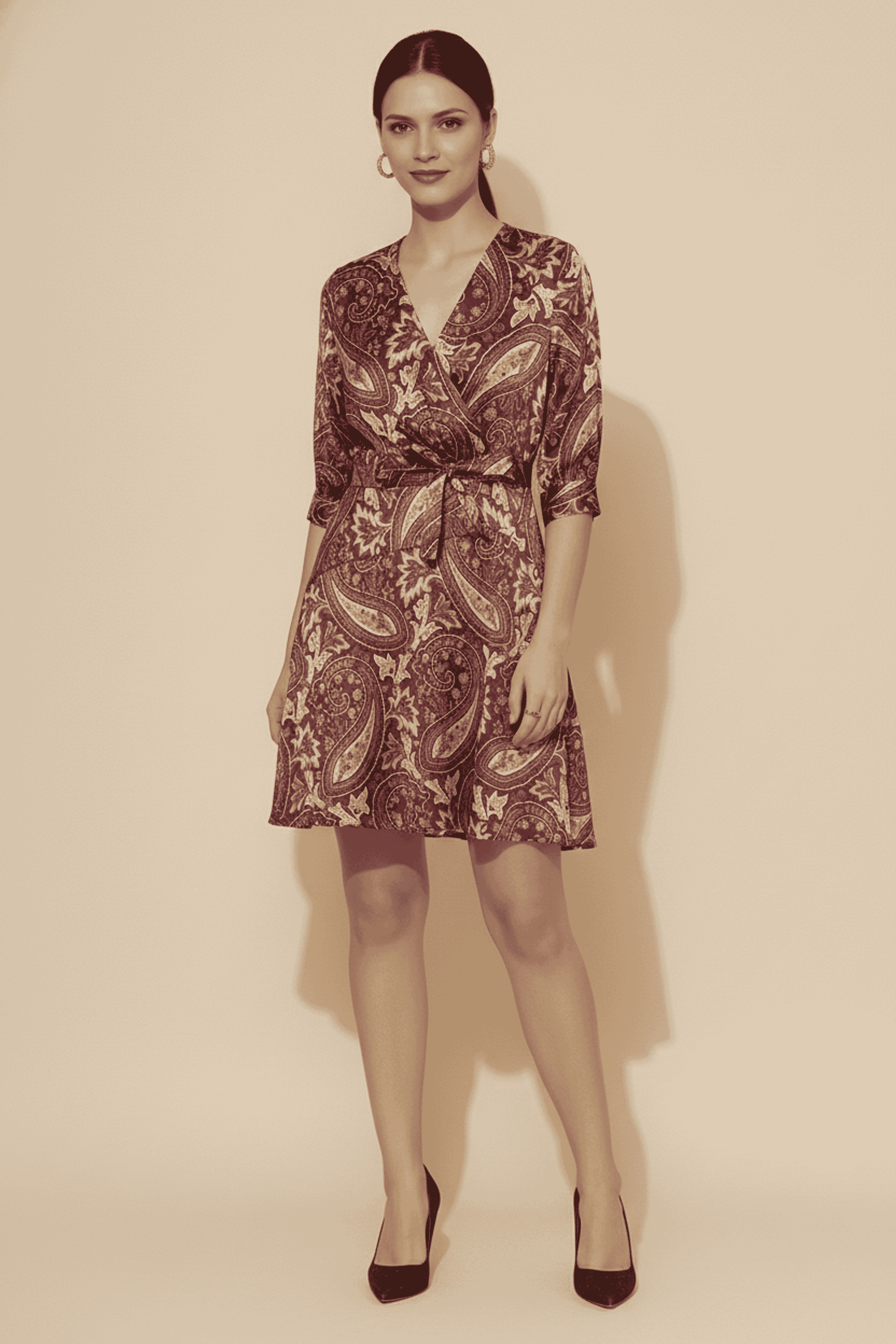 Printed-V-Neck-Satin-Women-Dress