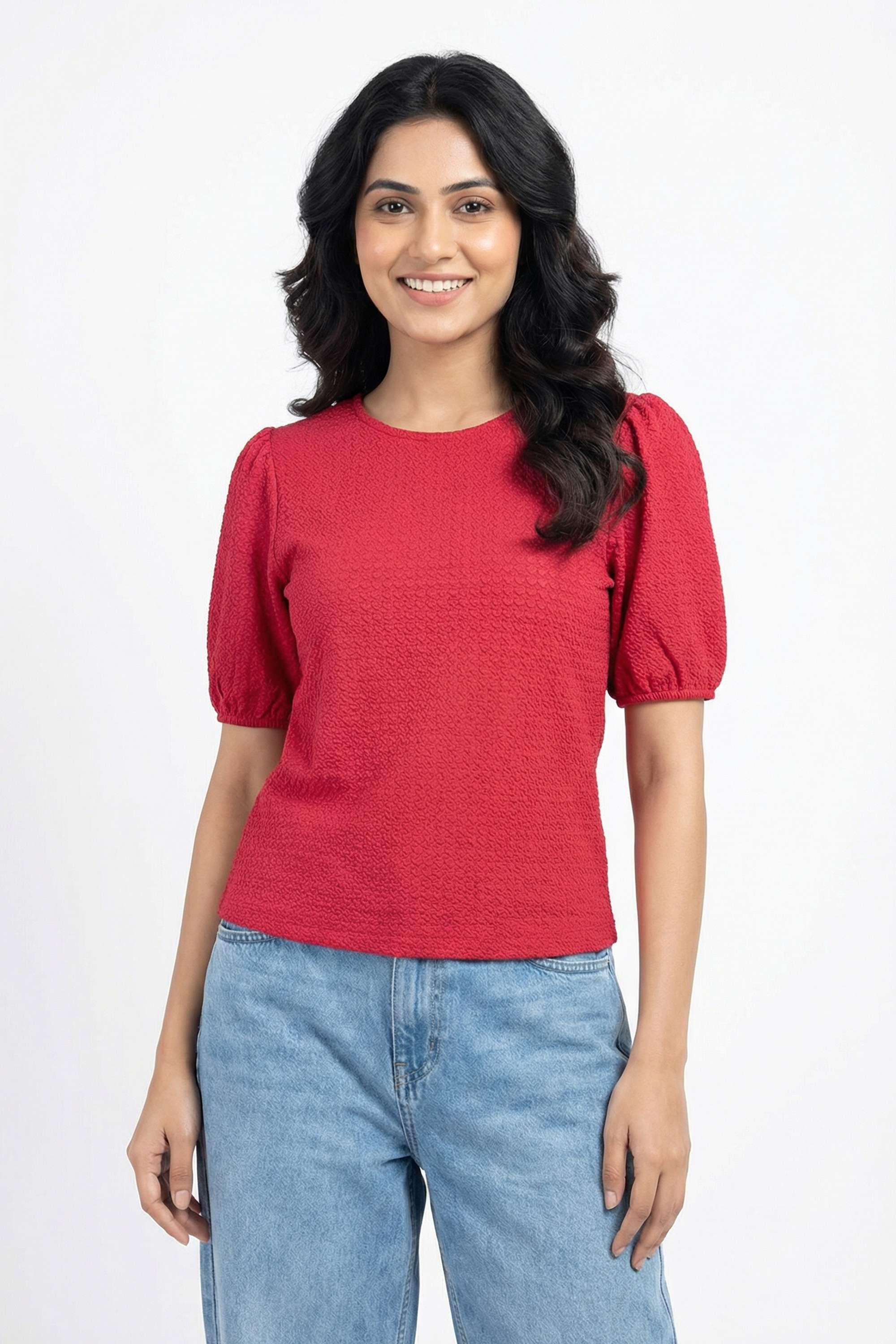 Textured-Polyester-Round-Neck-Women-s-T-Shirt