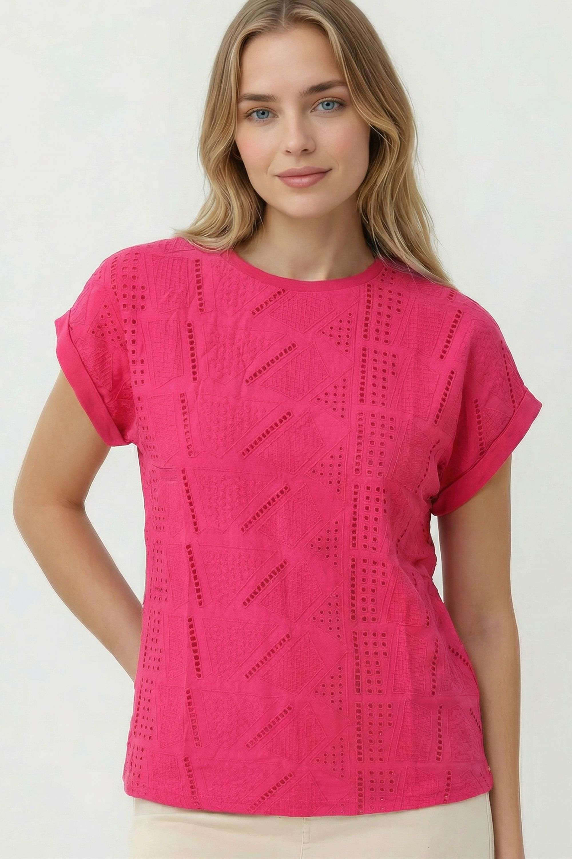 Schiffli-Cotton-Round-Neck-Women-T-Shirt
