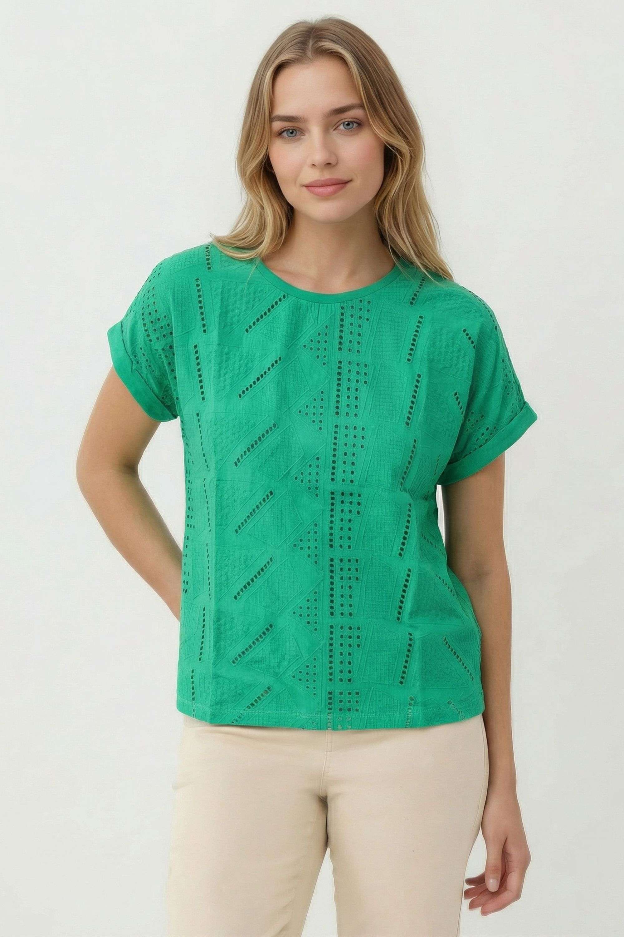 Schiffli-Cotton-Round-Neck-Women-T-Shirt
