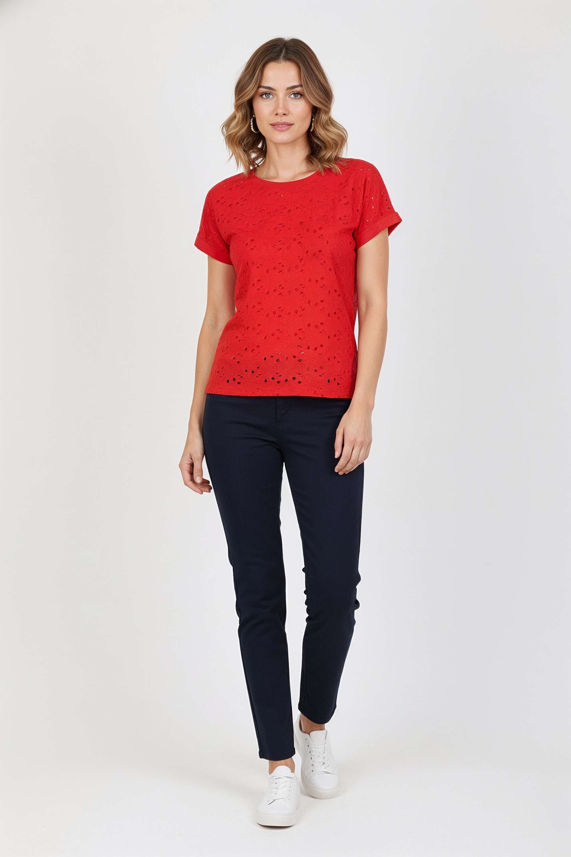 Schiffli-Blended-Fabric-Round-Neck-Women-s-Top