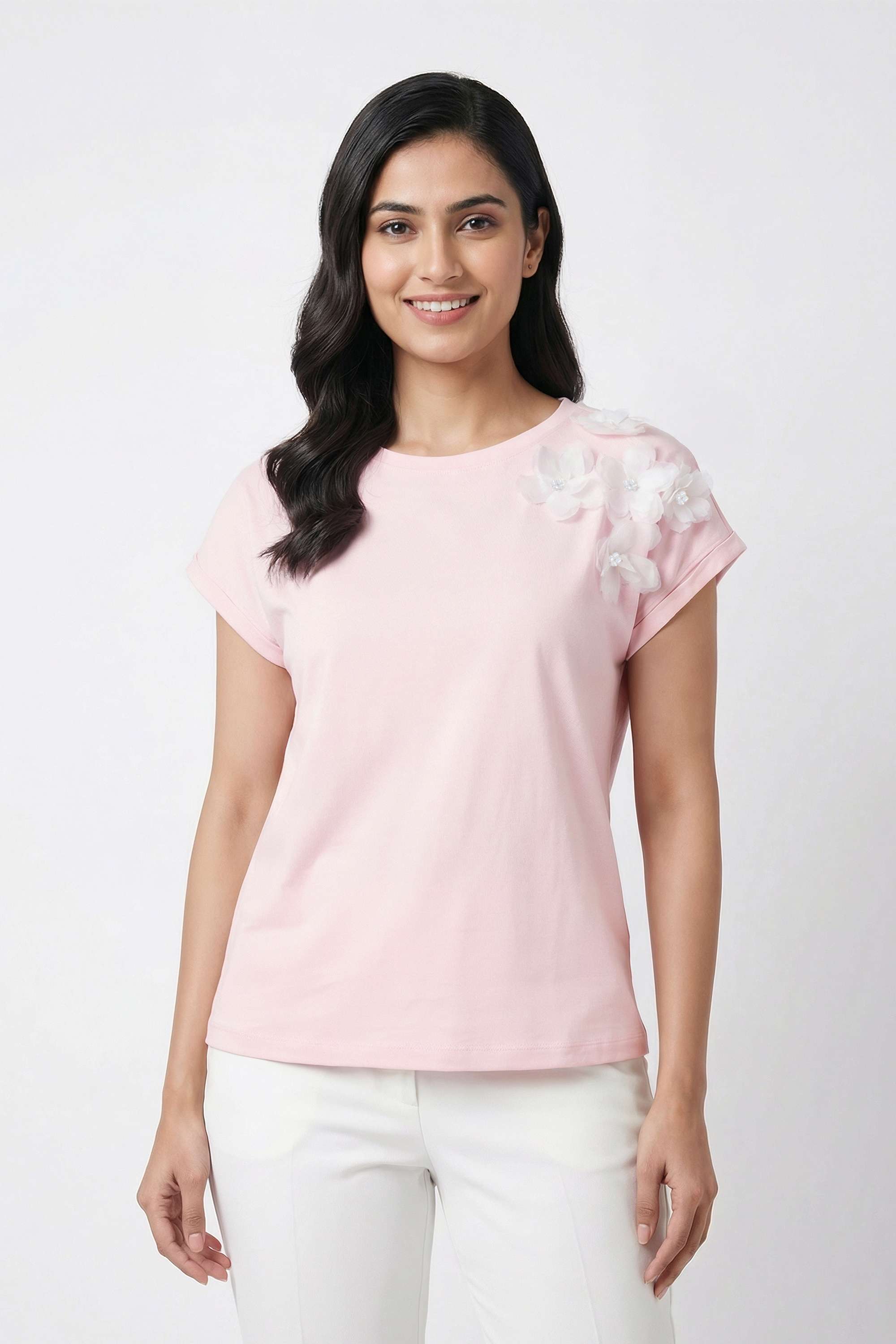 Patch-Embroidery-Cotton-Jersey-Round-Neck-Women-s-T-Shirt