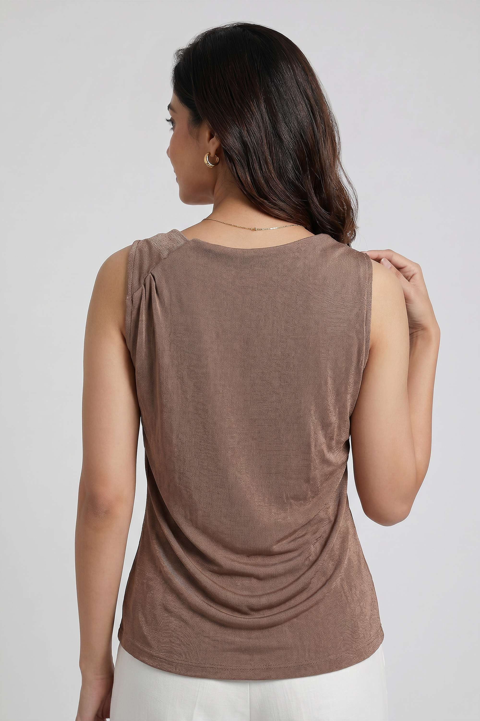Solid-Blended-Fabric-Round-Neck-Women-s-Top