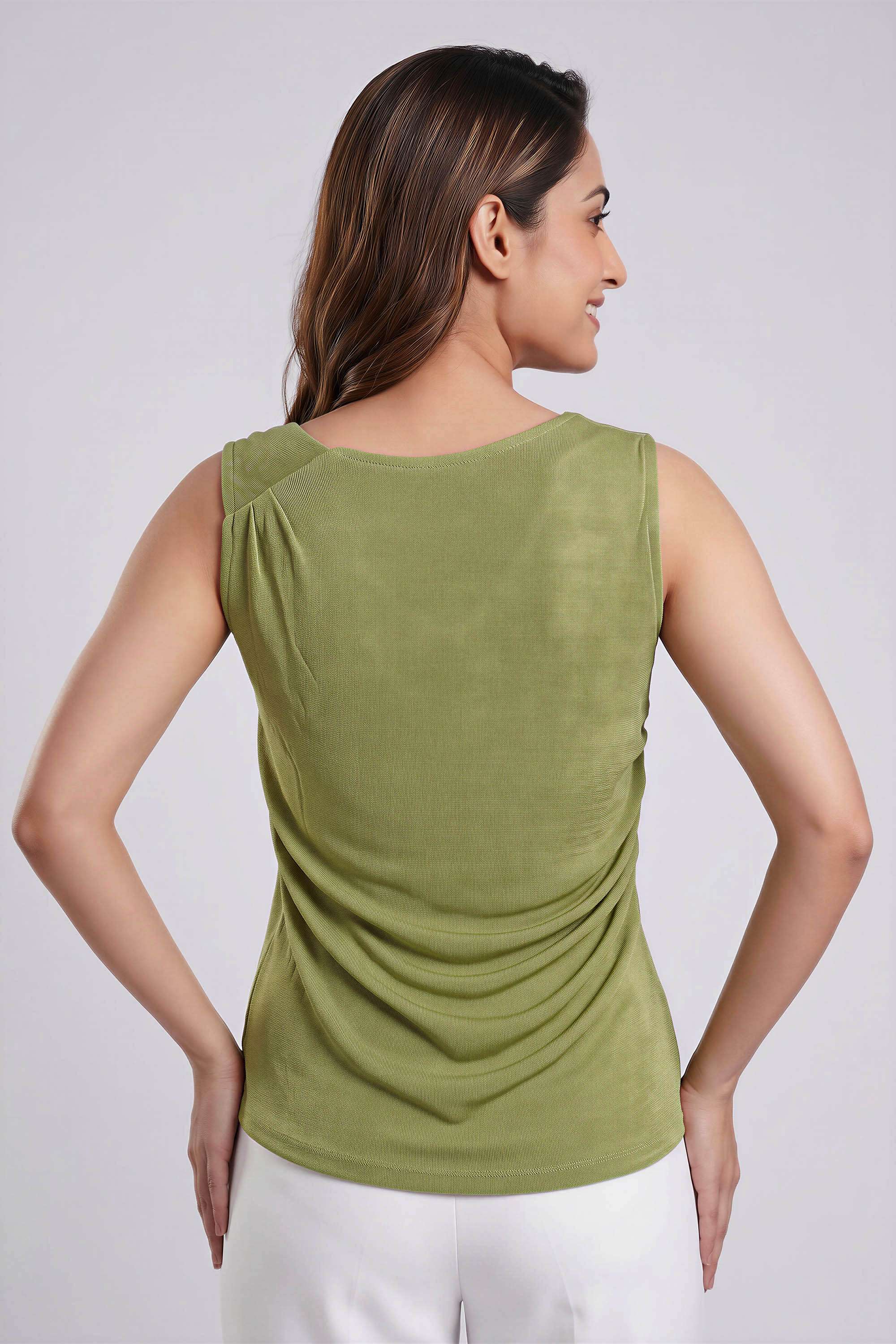Solid-Blended-Fabric-Round-Neck-Women-s-Top