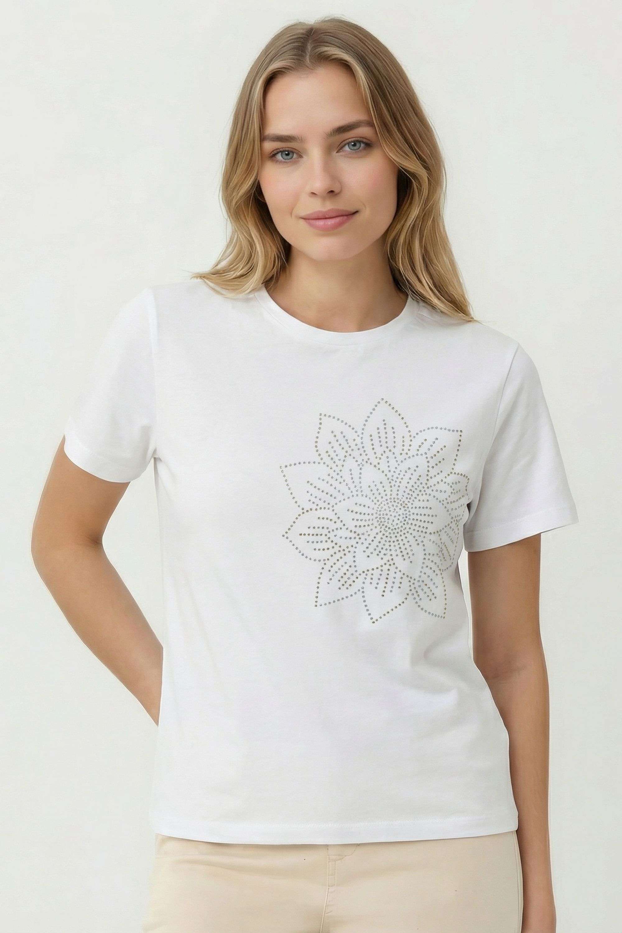 Embroidered-Cotton-Round-Neck-Women-T-Shirt
