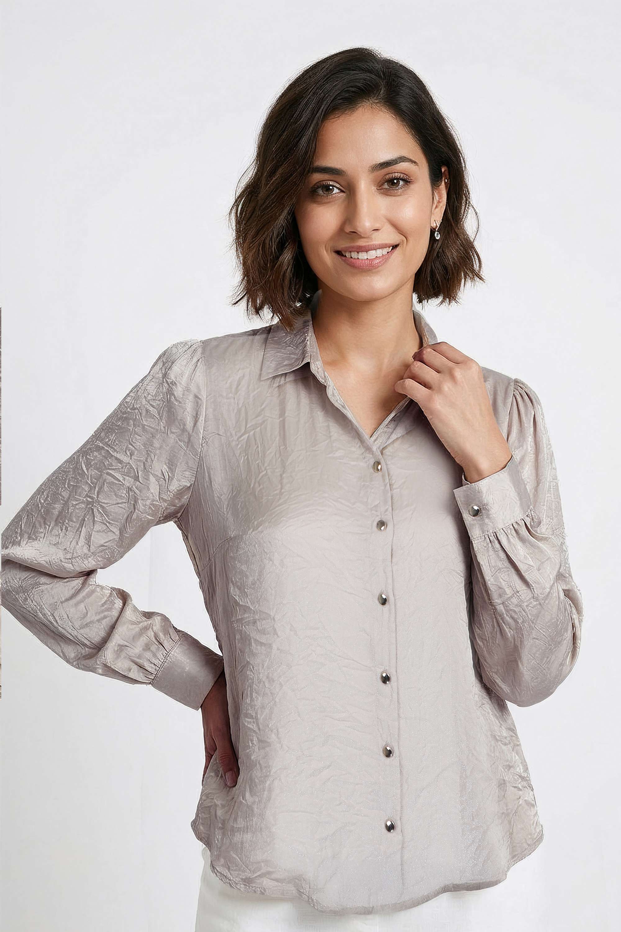 Dobby-Collared-Blended-Fabric-Women-s-Casual-Wear-Shirt