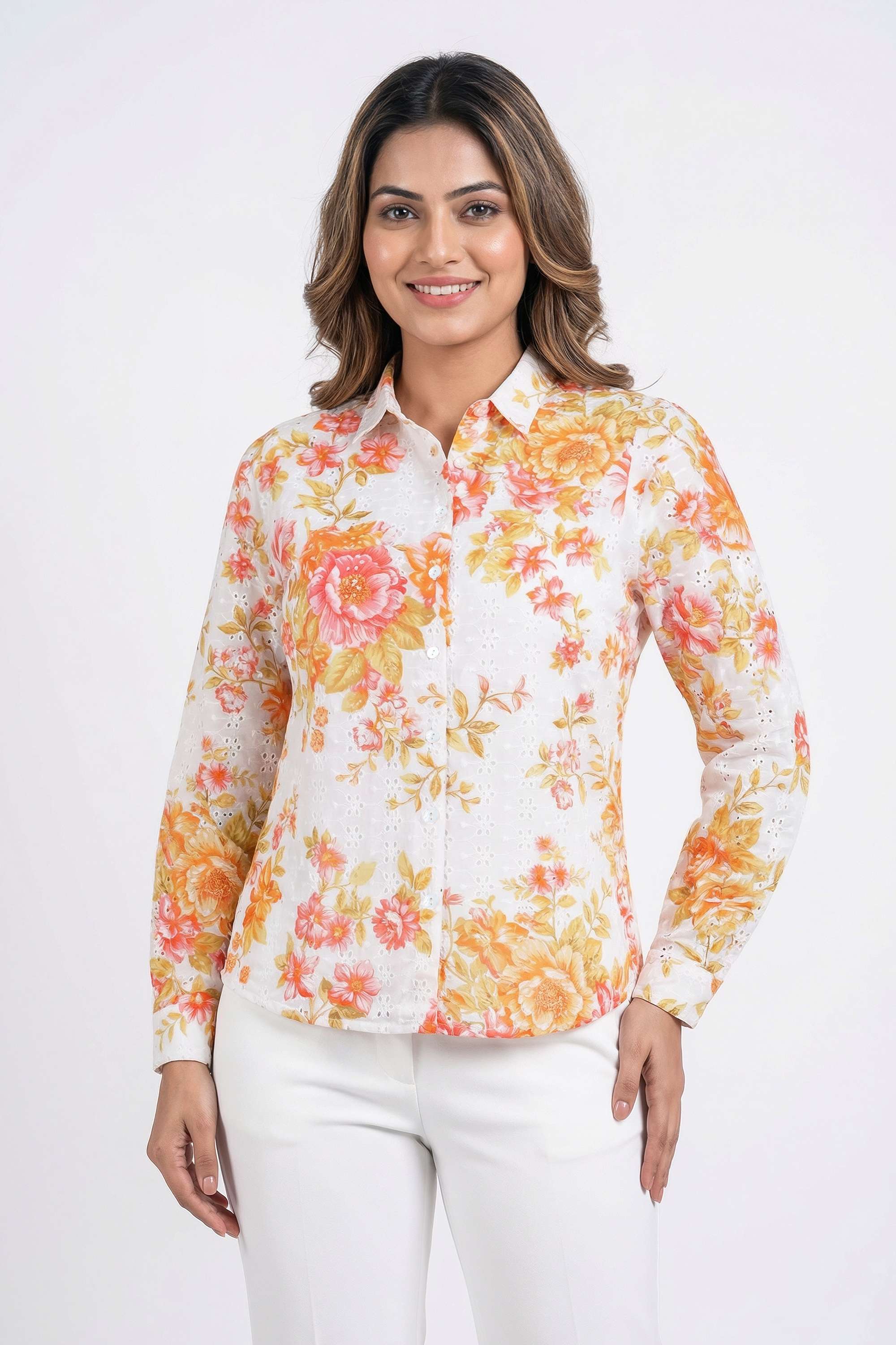 Floral-Collared-Cotton-Women-s-Casual-Wear-Shirt