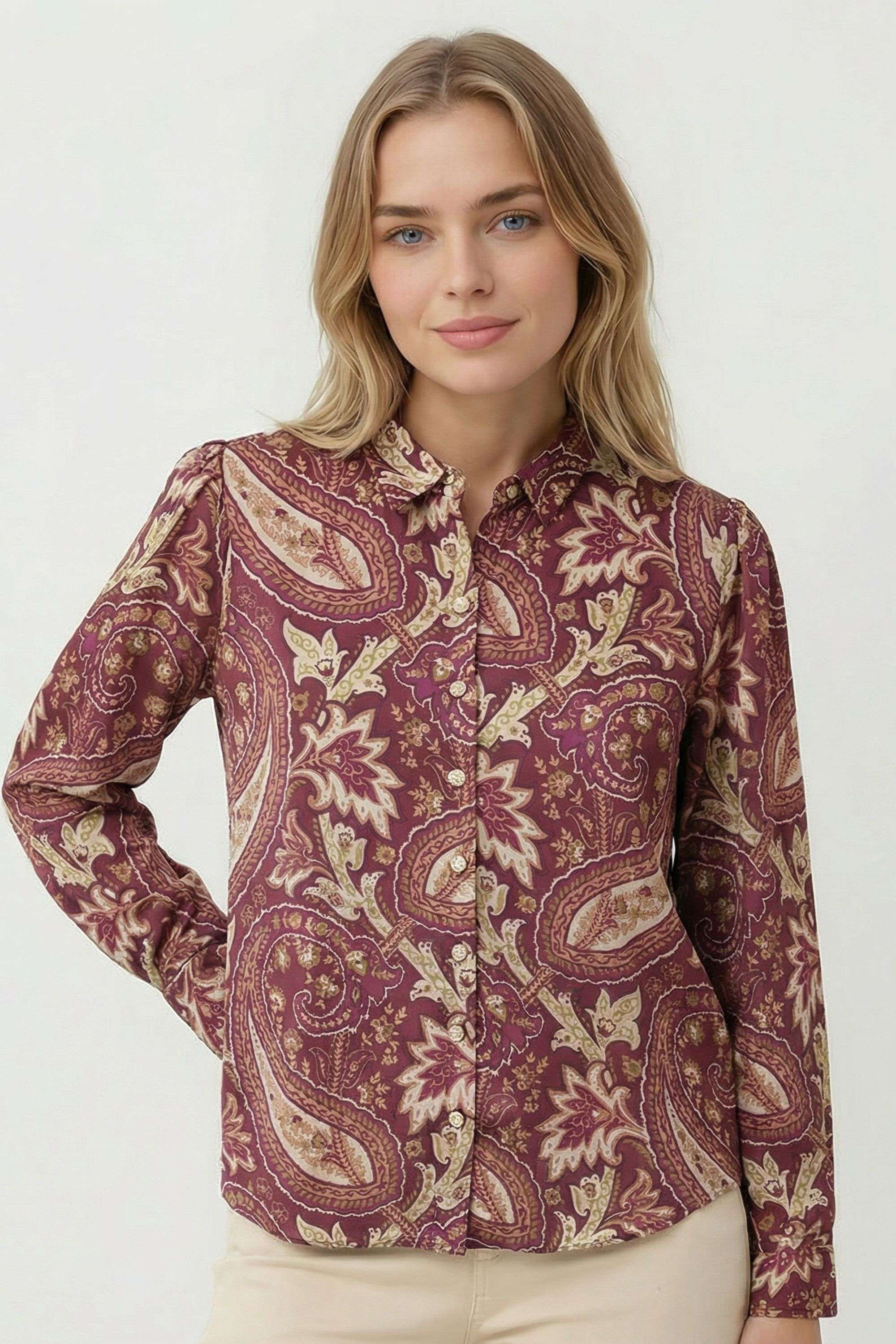 Printed-Collared-Satin-Women-Casual-Wear-Shirt