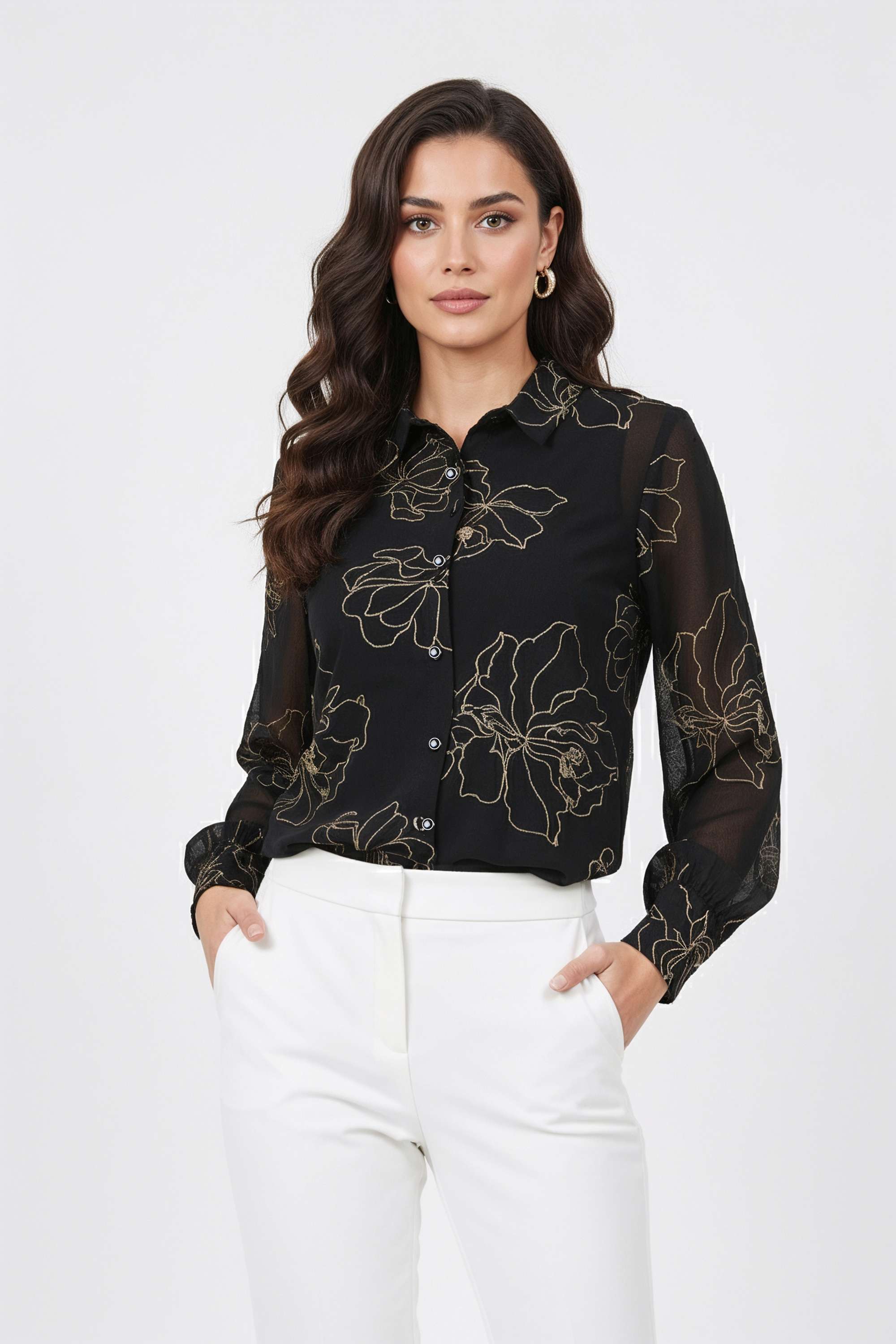 Printed-Collared-Polyester-Women-s-Casual-Wear-Shirt