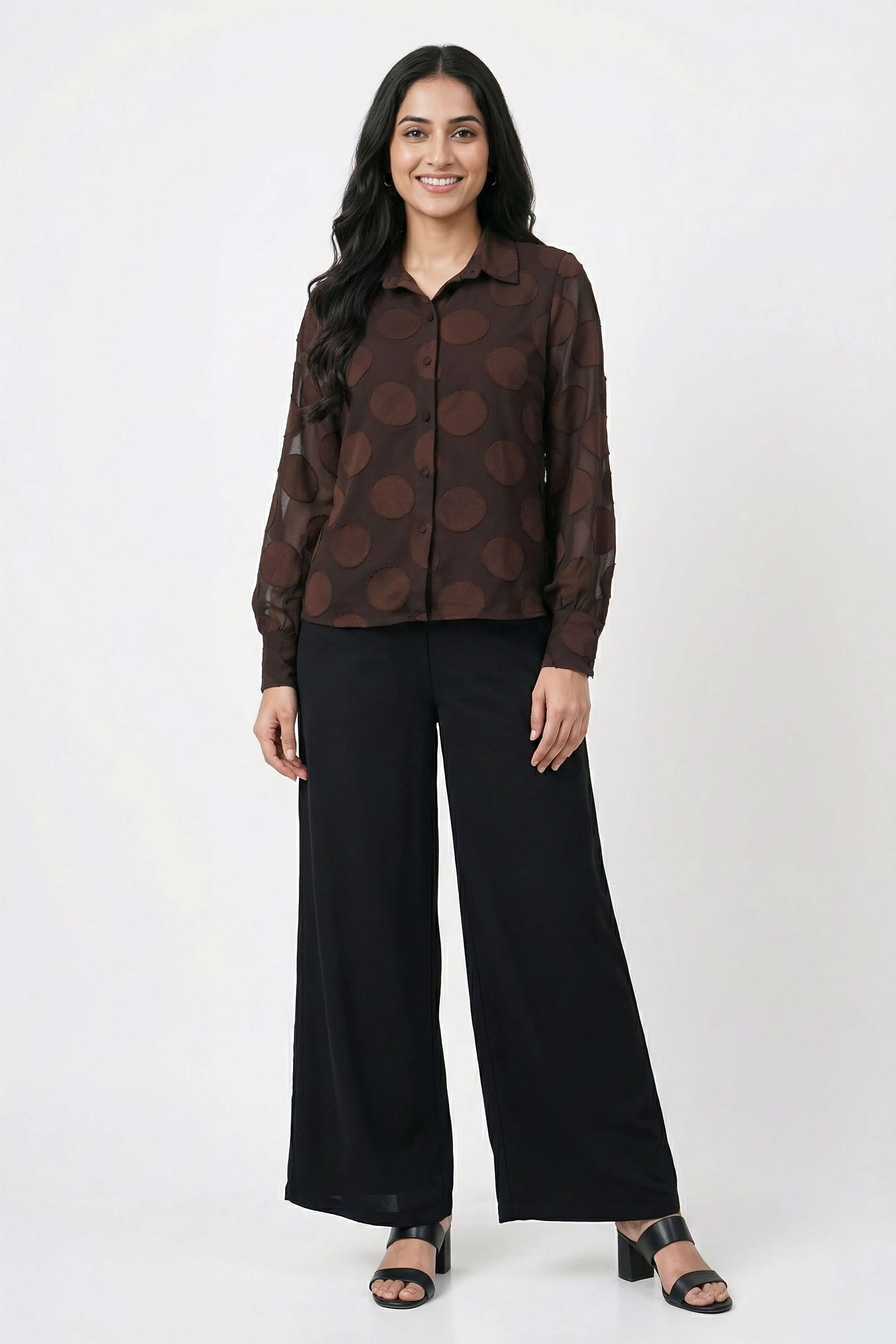 Solid-Collared-Blended-Fabric-Women-Casual-Wear-Shirt