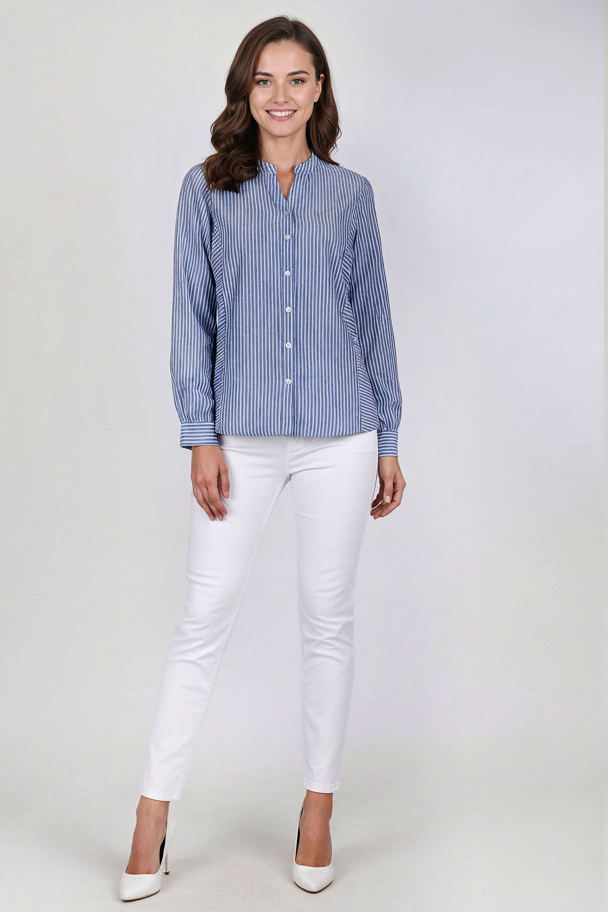 Stripes-Collared-Cotton-Women-Casual-Wear-Shirt