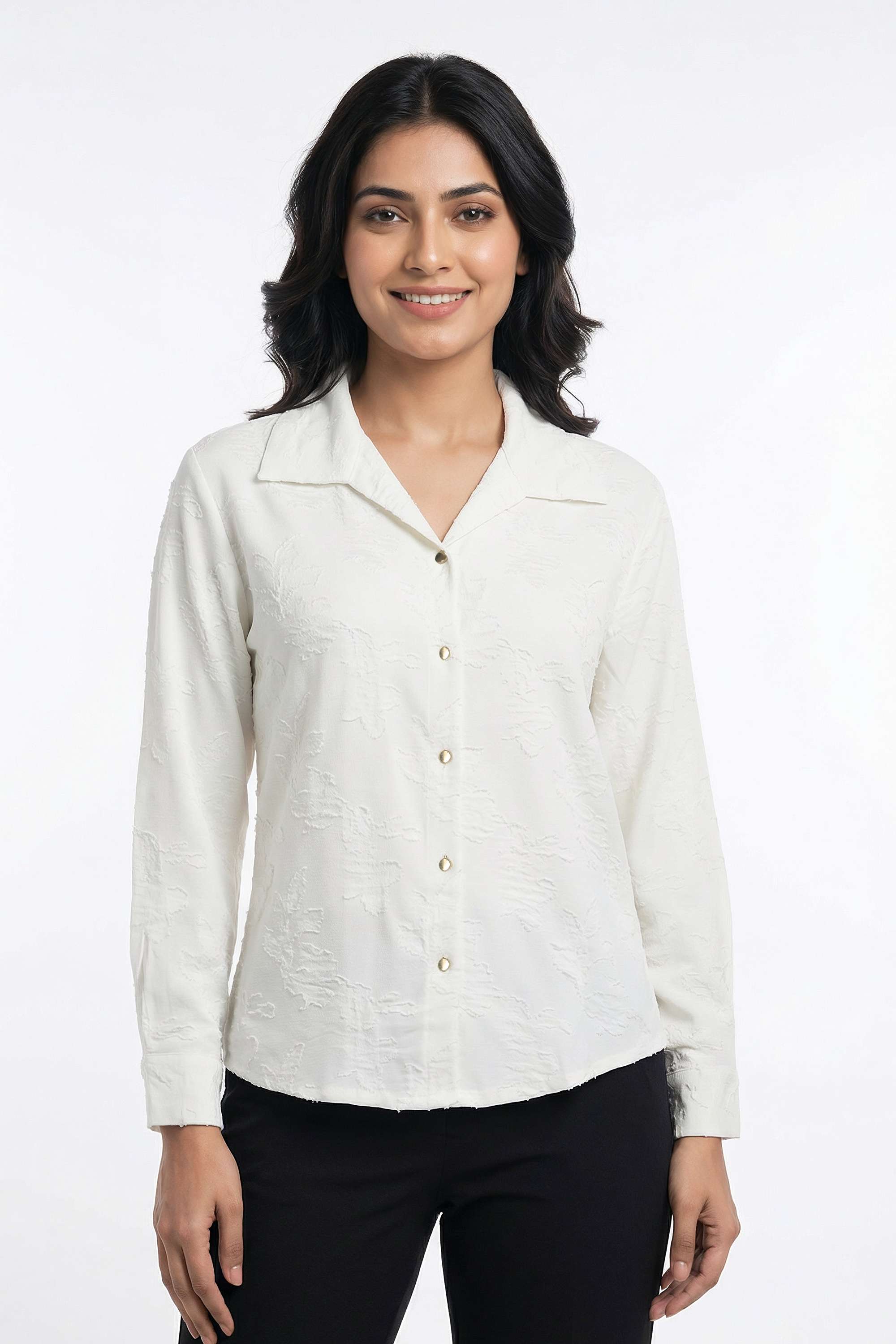 Floral-Collared-Polyester-Women-s-Casual-Wear-Shirt
