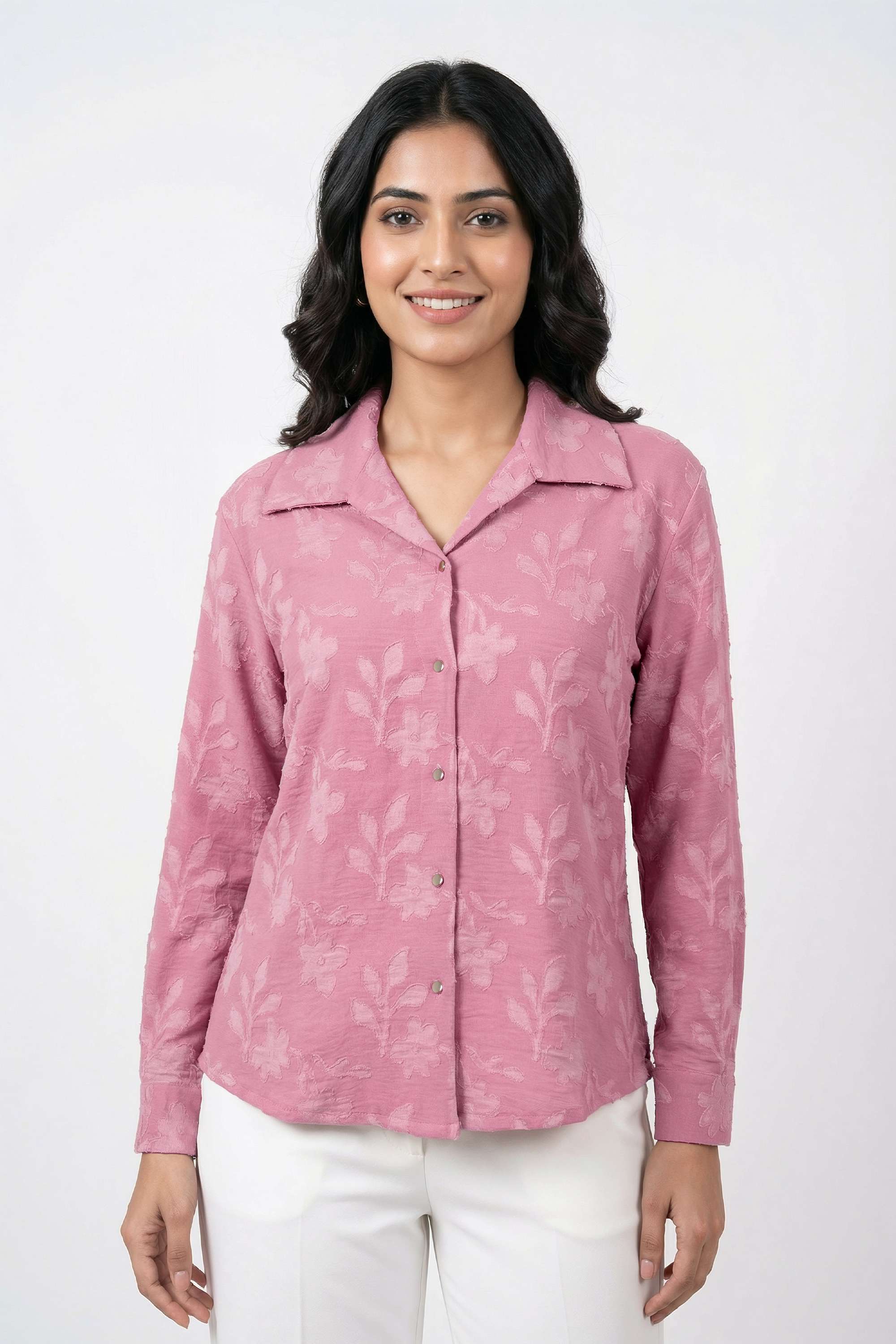 Floral-Collared-Polyester-Women-s-Casual-Wear-Shirt