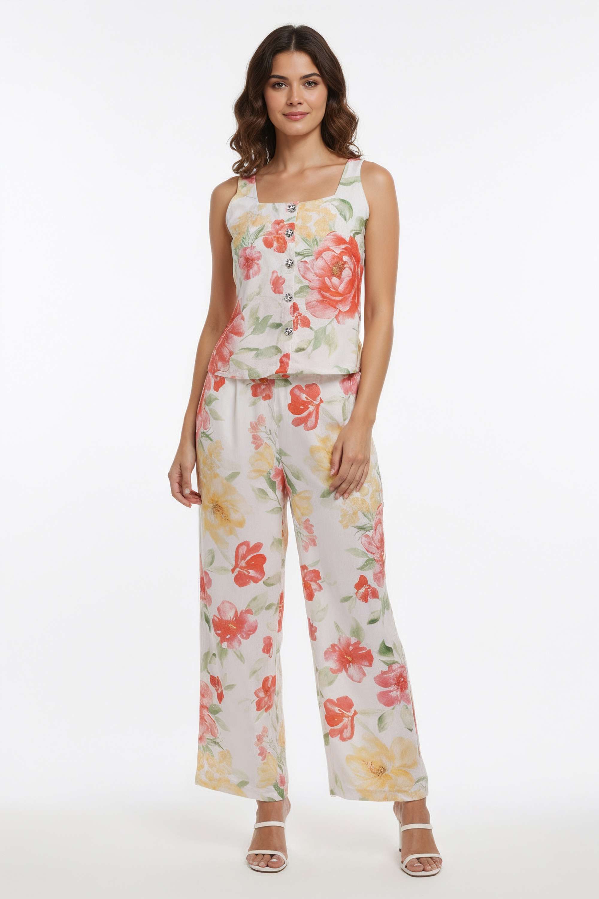 Printed-Square-Neck-Blended-Fabric-Women-s-Co-Ord-Set