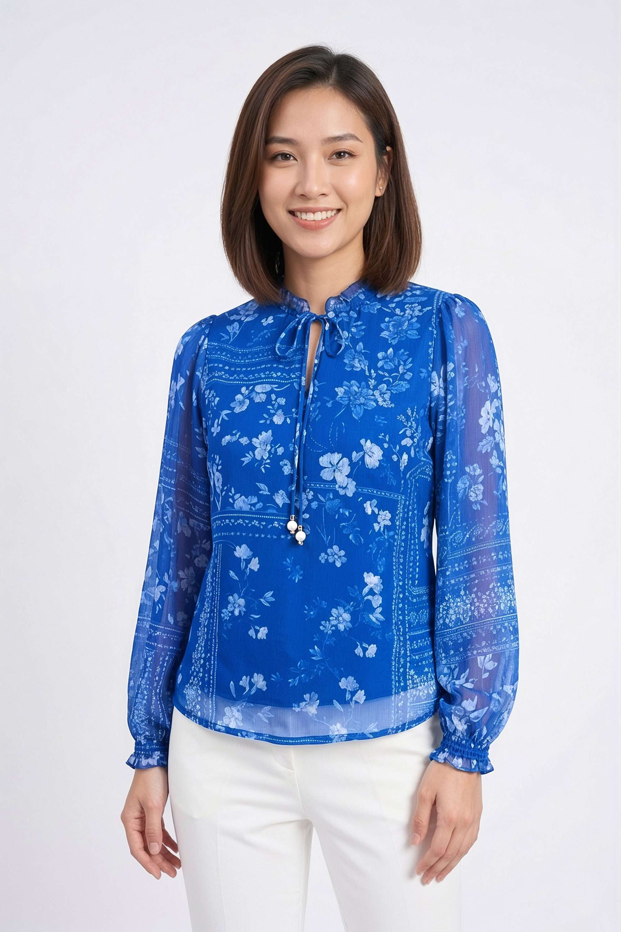 Printed-Polyester-Tie-Up-Neck-Women-s-Top