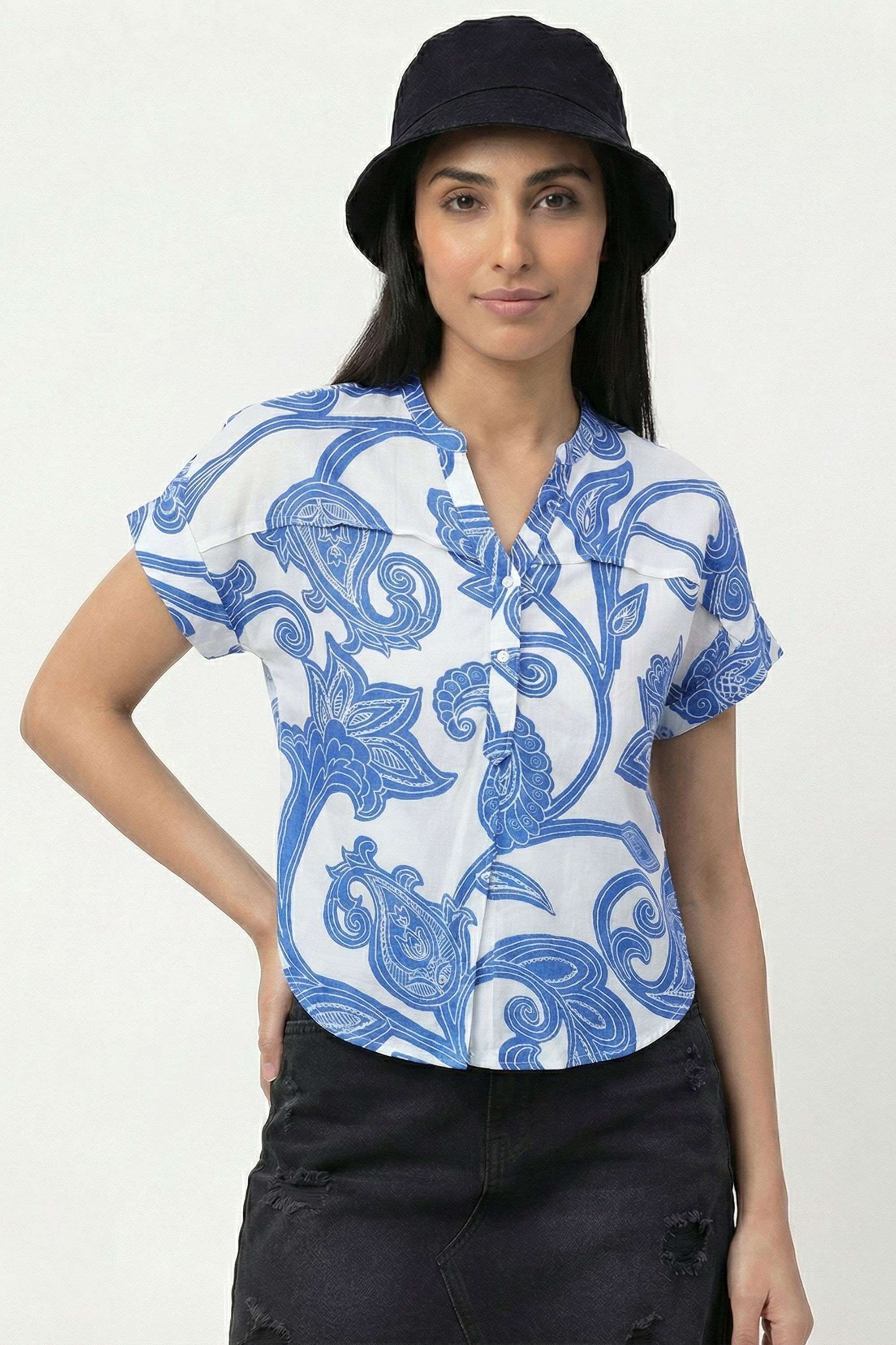 Printed-Viscose-Henley-Women-s-Top