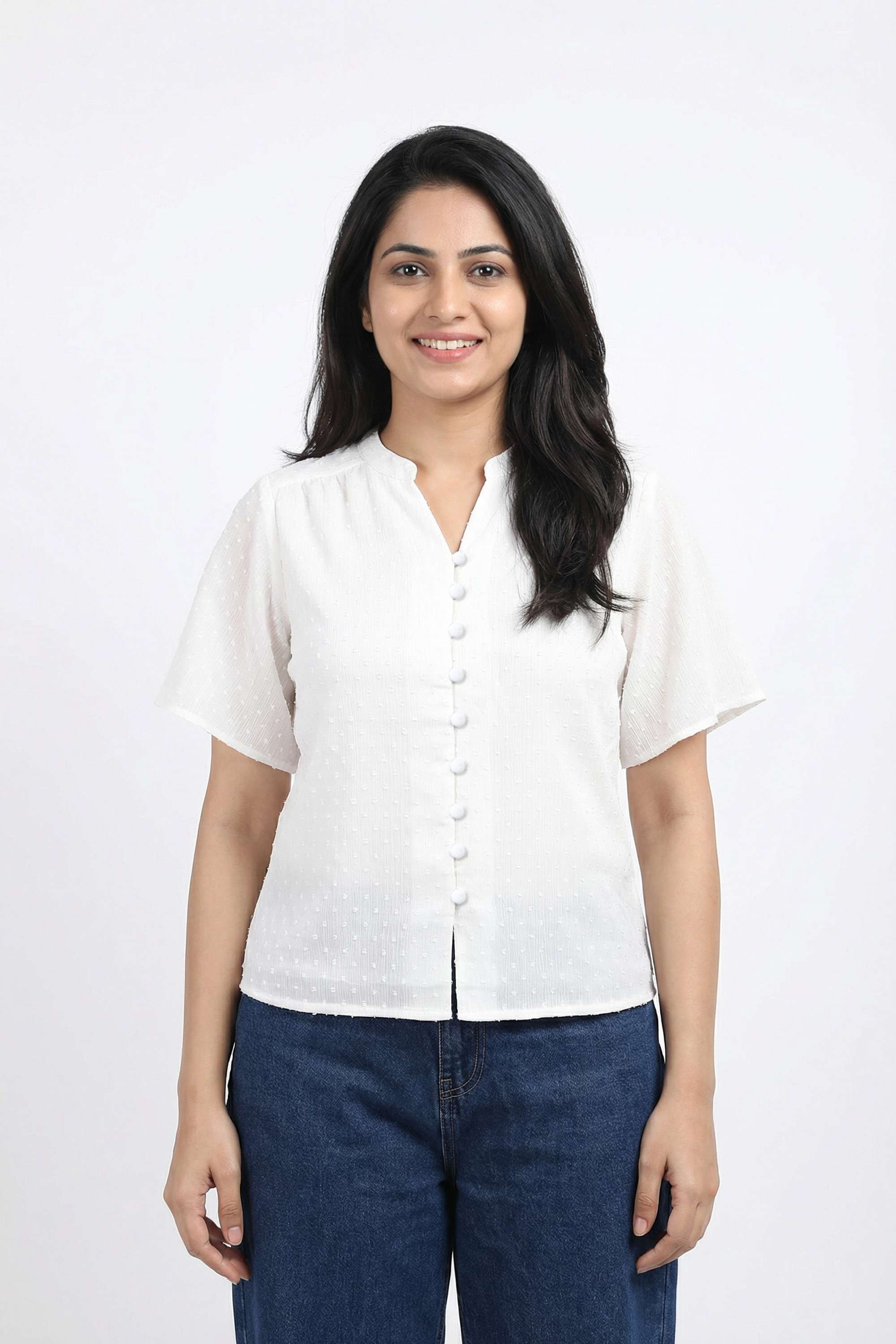 Solid-Polyester-Henley-Women-s-Top