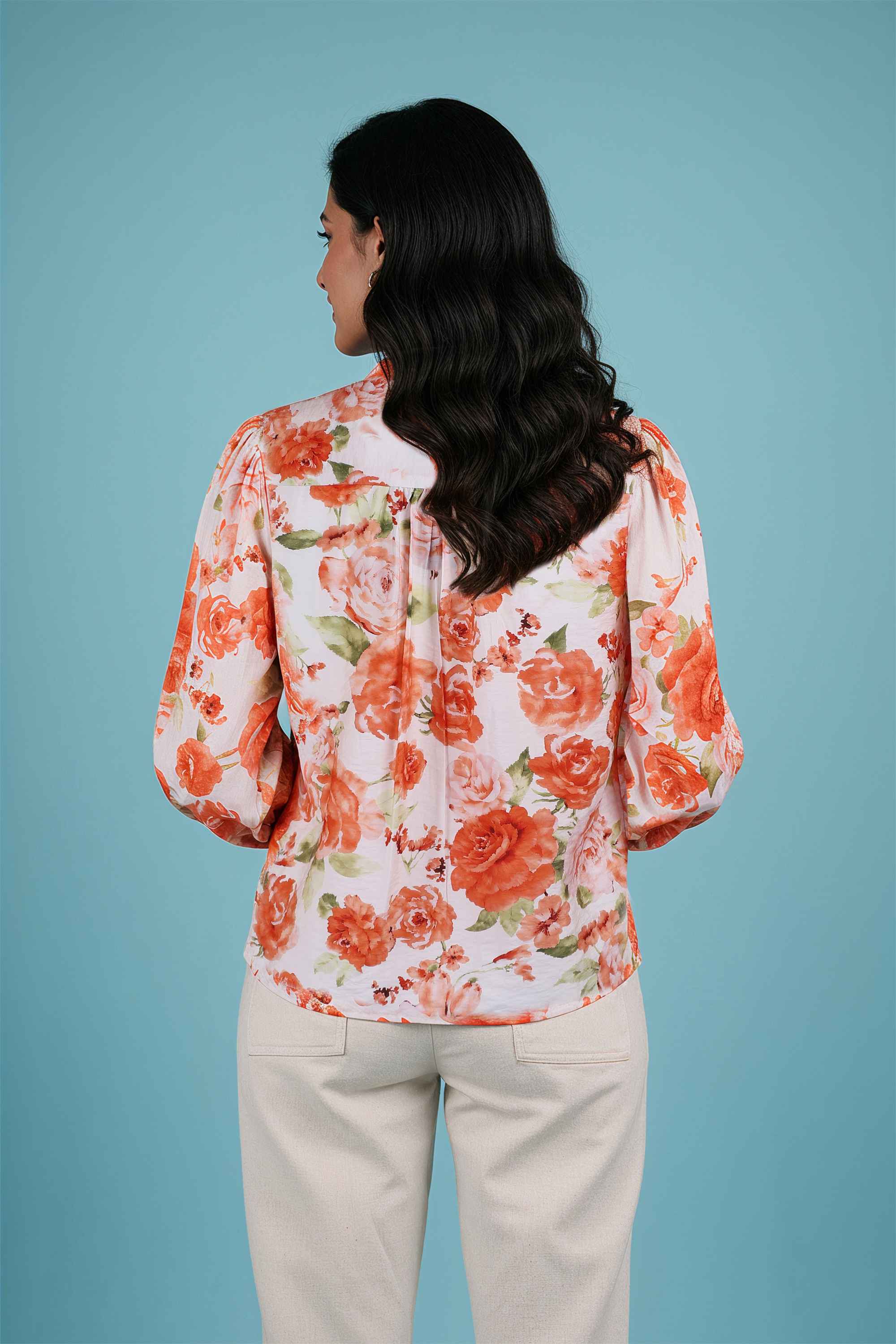 Printed-Blended-Fabric-Round-Neck-Women-Top