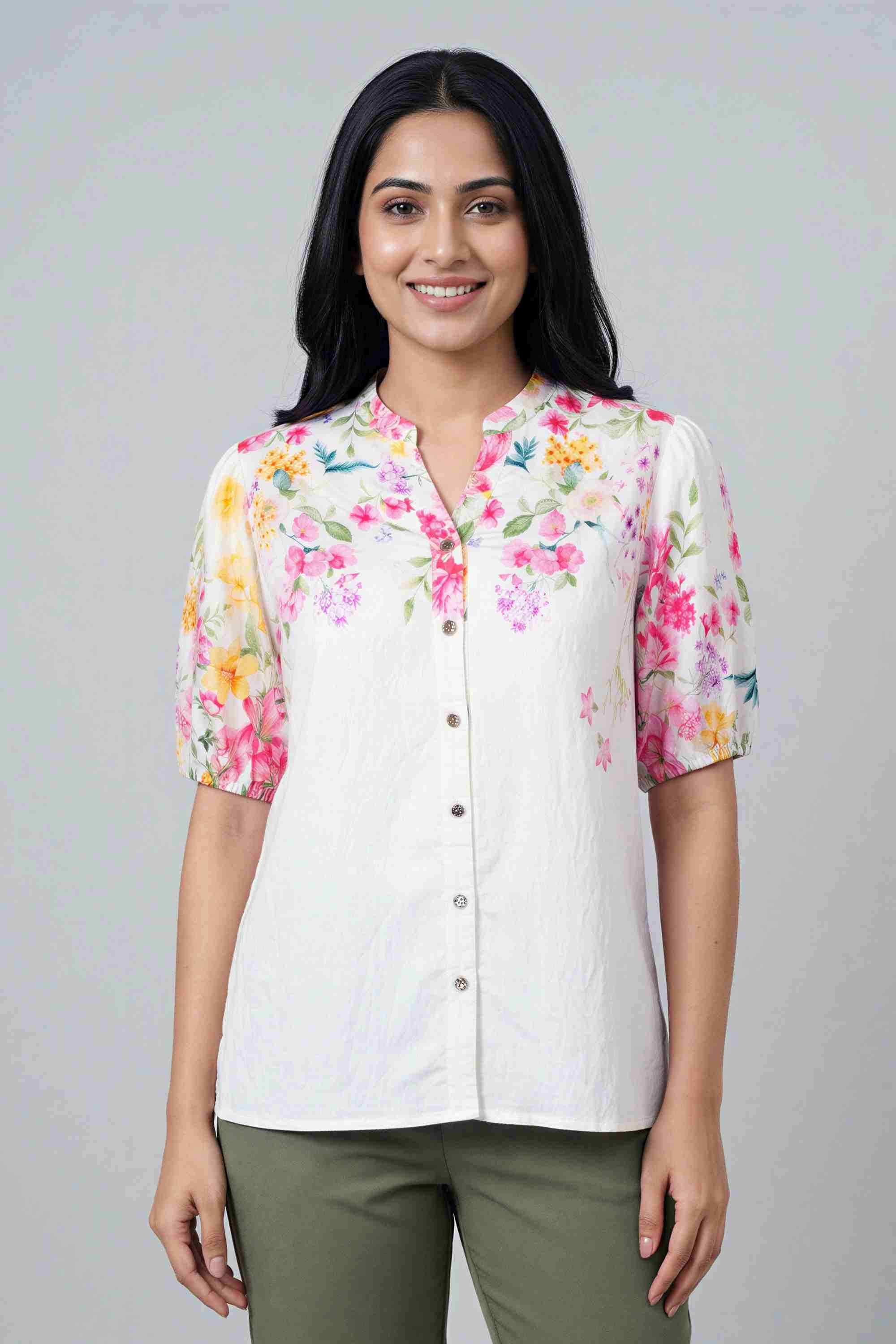 fratini Solid Blended Fabric V-Neck Women's Top-picture-23