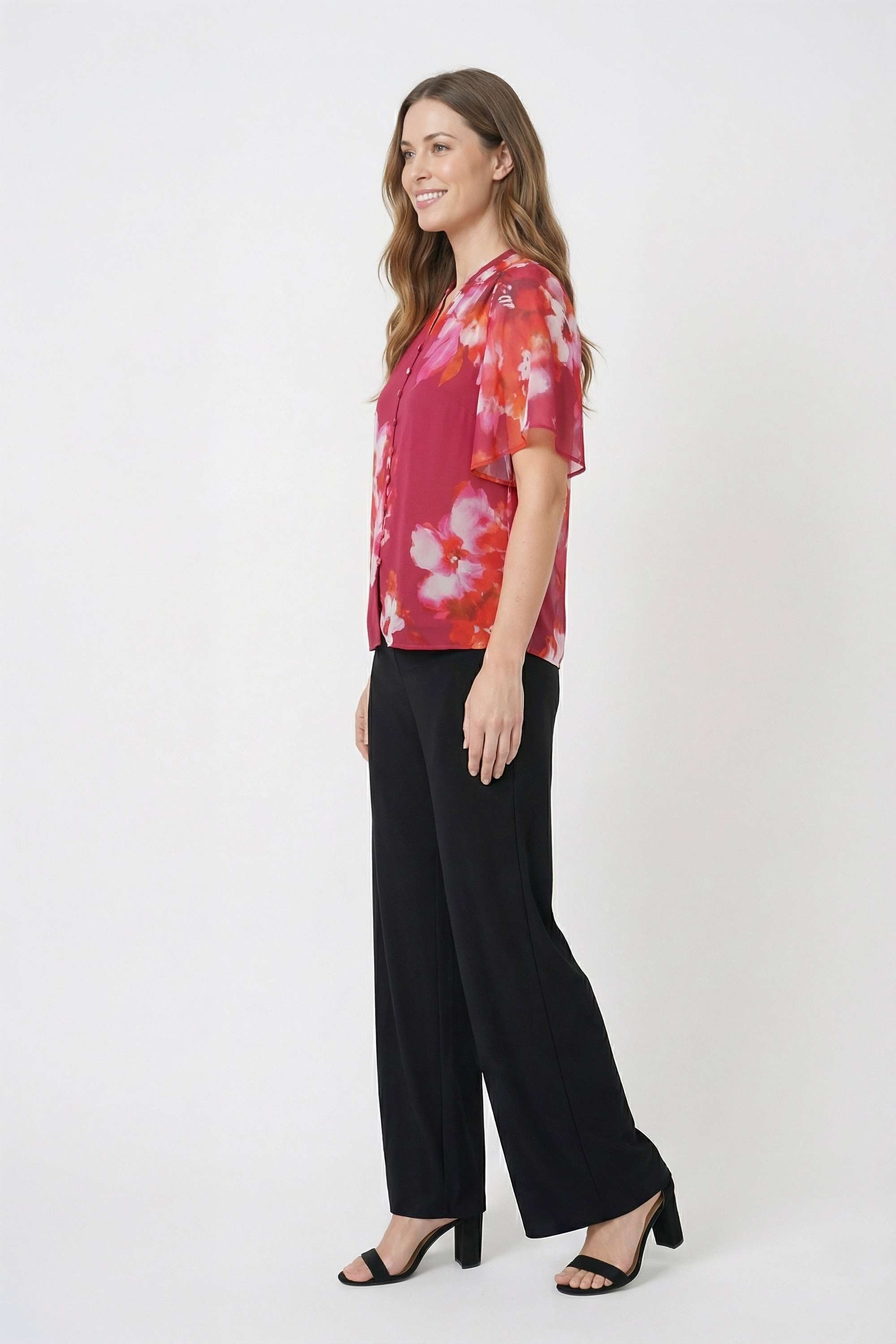 Floral-Polyester-V-Neck-Women-Top
