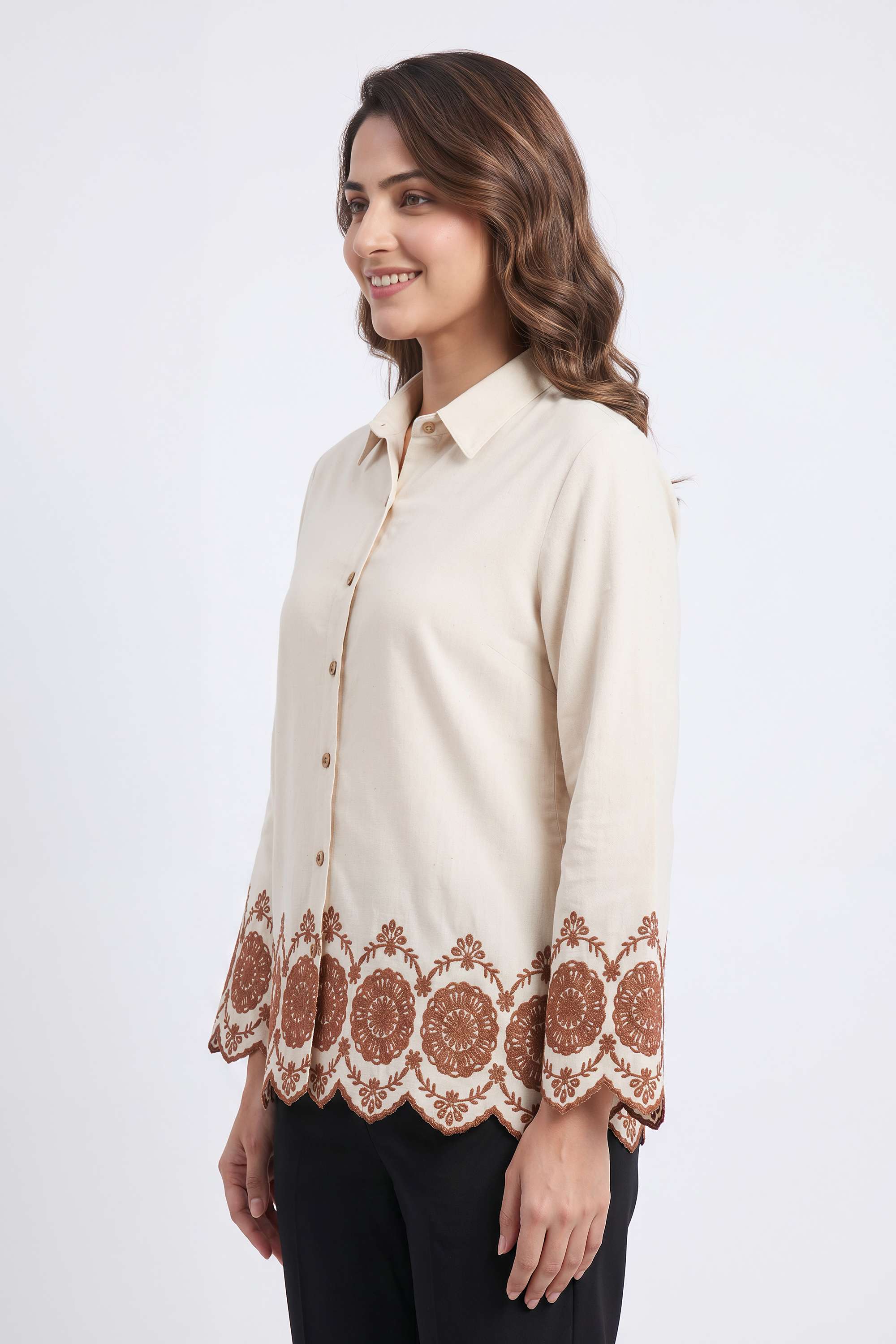 Schiffli-Blended-Fabric-Collared-Women-s-Top