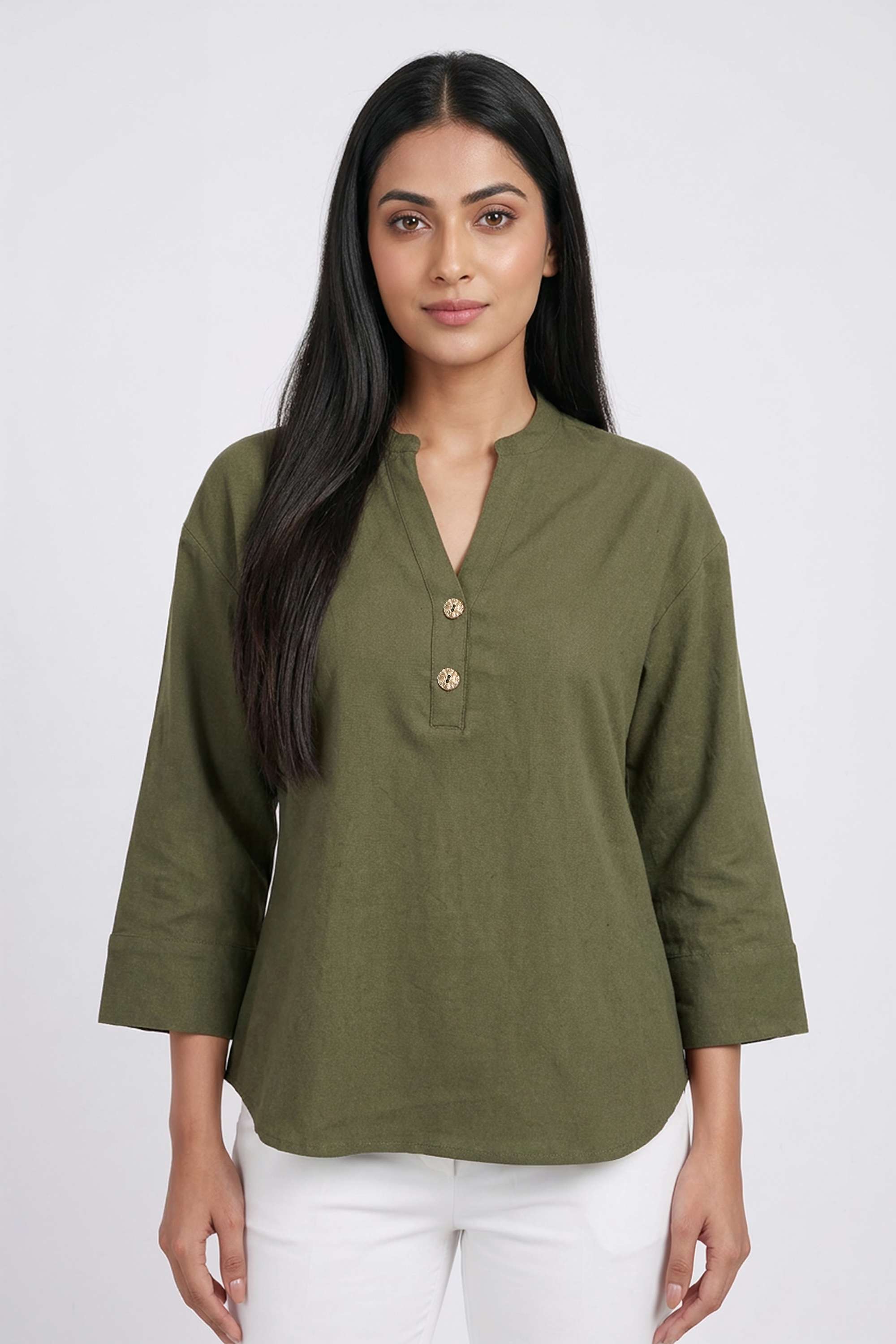 Solid-Cotton-Round-Neck-Women-Top