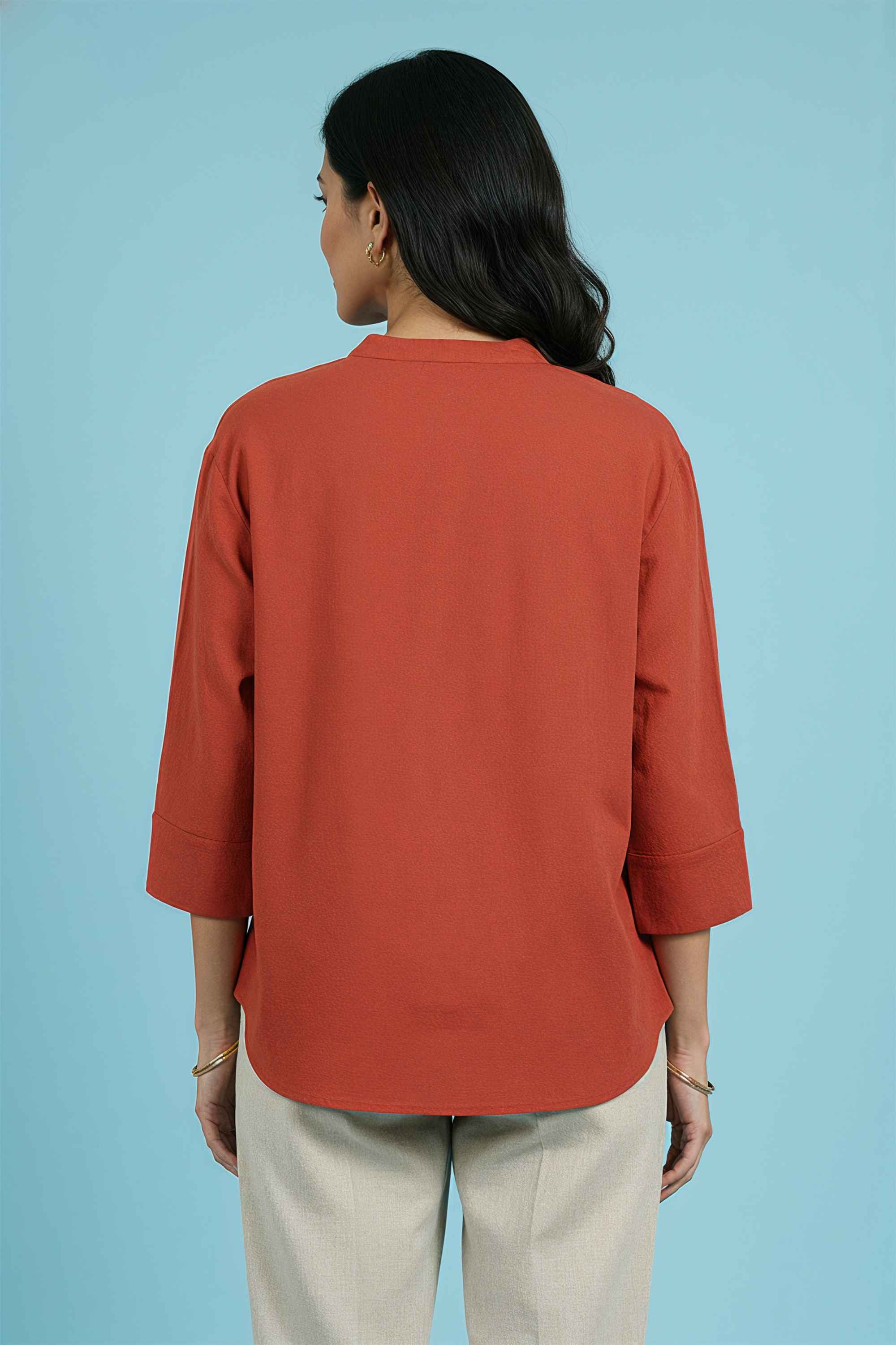 Solid-Cotton-Round-Neck-Women-Top