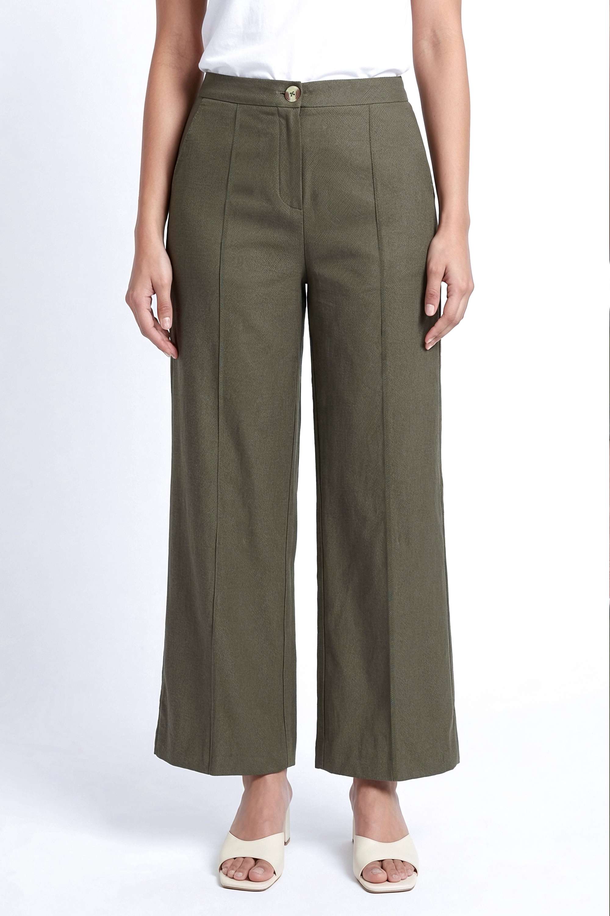 Solid-Relaxed-Fit-Blended-Fabric-Women-s-Casual-Wear-Pants