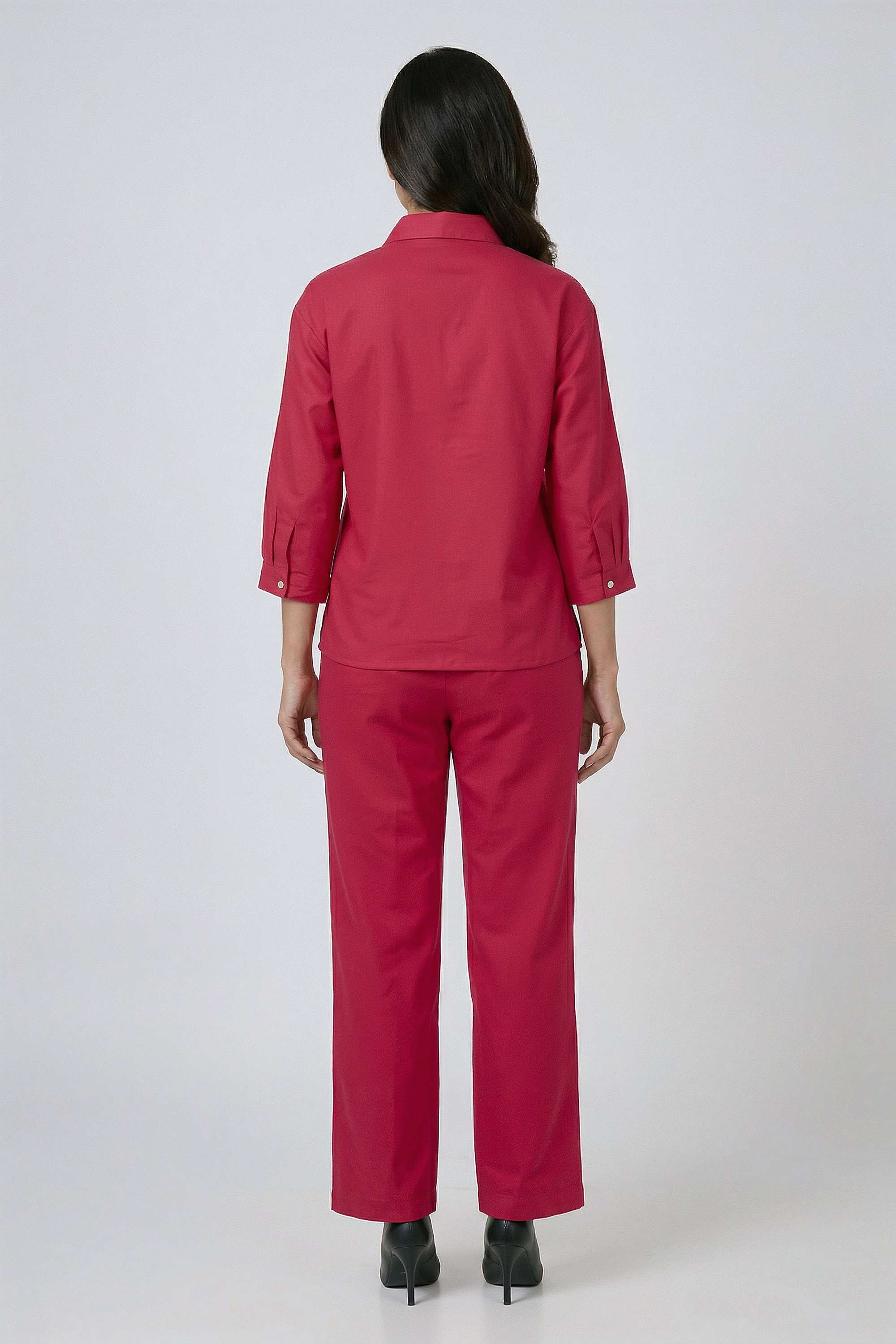 Printed-Collared-Blended-Fabric-Women-s-Co-Ord-Set