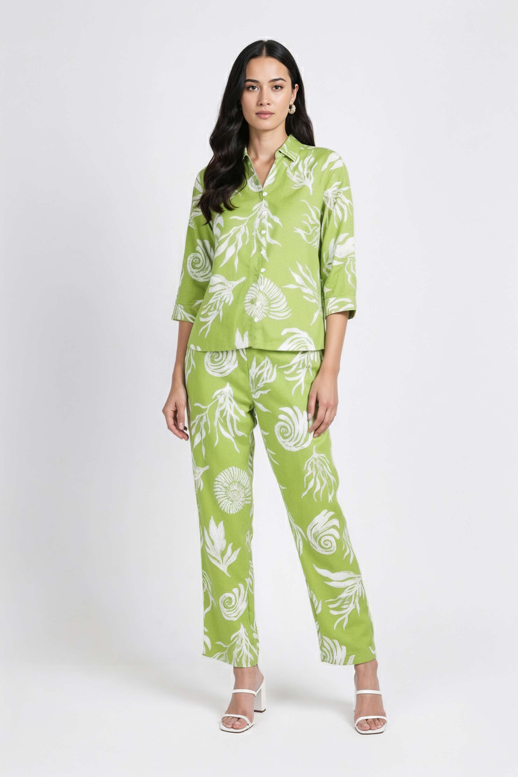 Printed-Collared-Blended-Fabric-Women-s-Co-Ord-Set