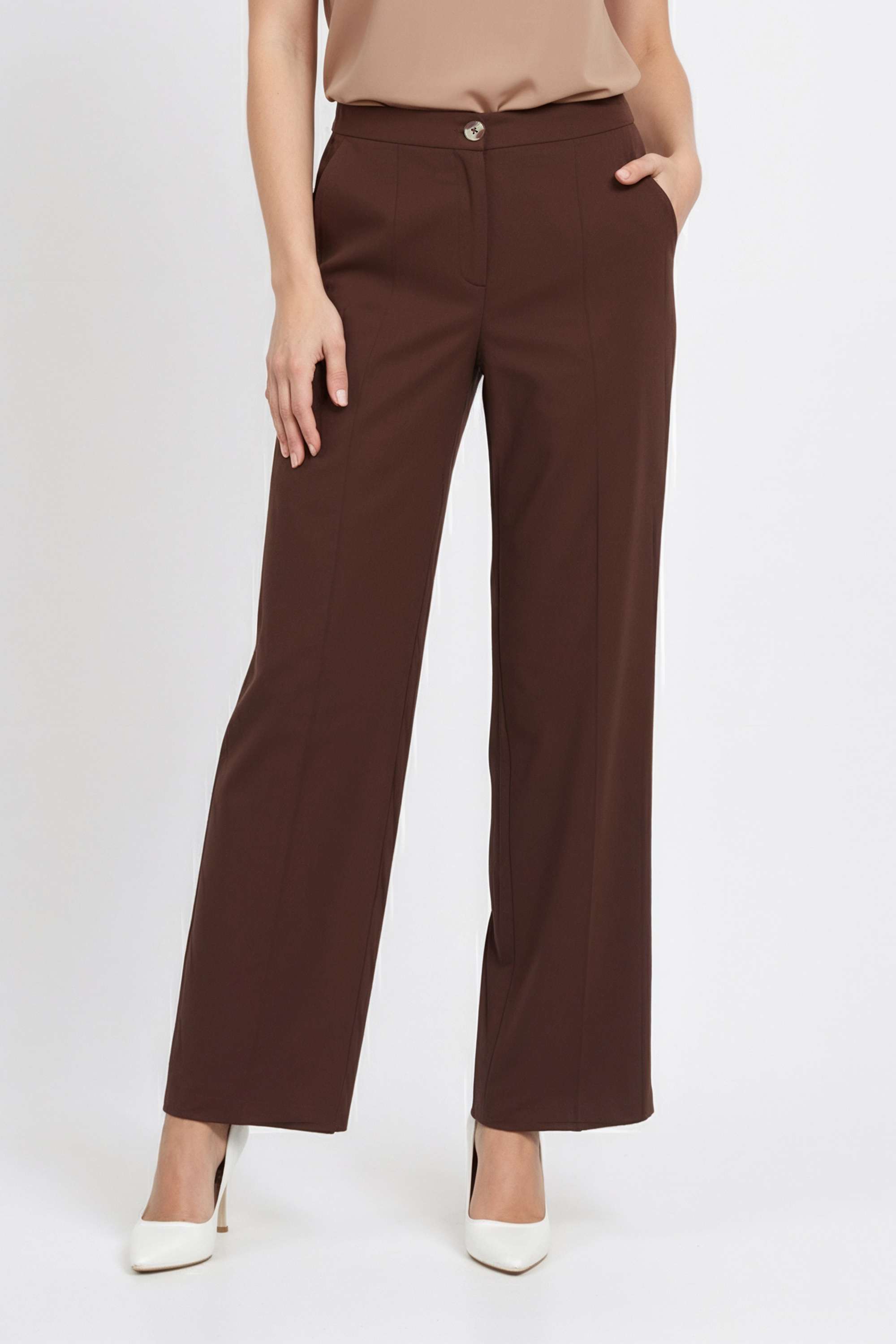 Solid-Full-Length-Blended-Fabric-Women-Pant
