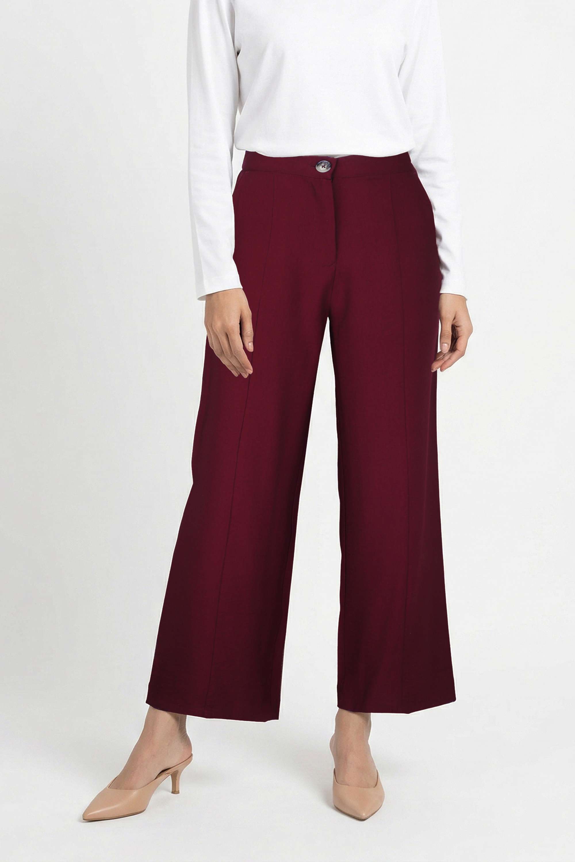 Solid-Relaxed-Fit-Blended-Fabric-Women-s-Casual-Wear-Pants