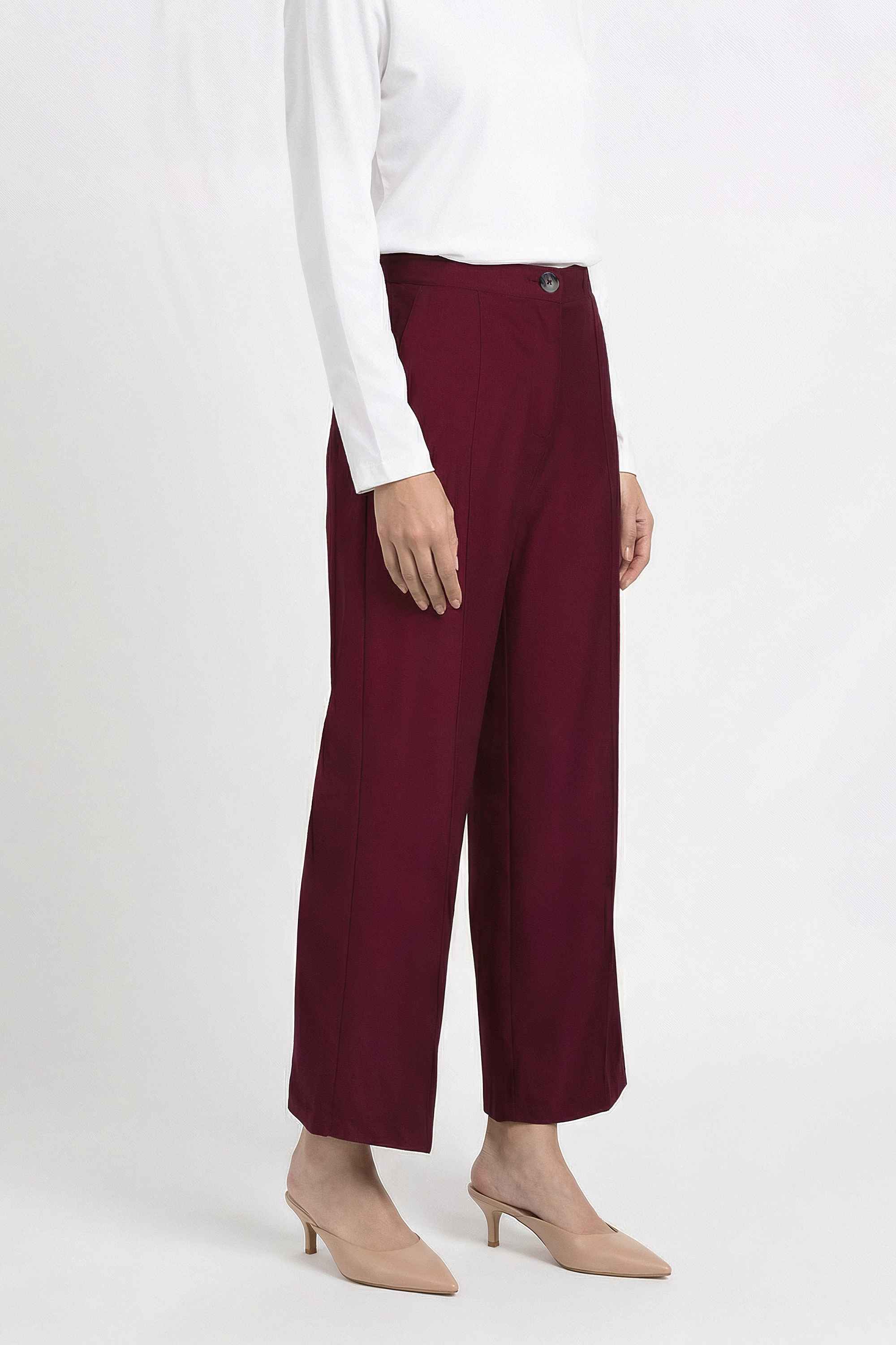 Solid-Relaxed-Fit-Blended-Fabric-Women-s-Casual-Wear-Pants
