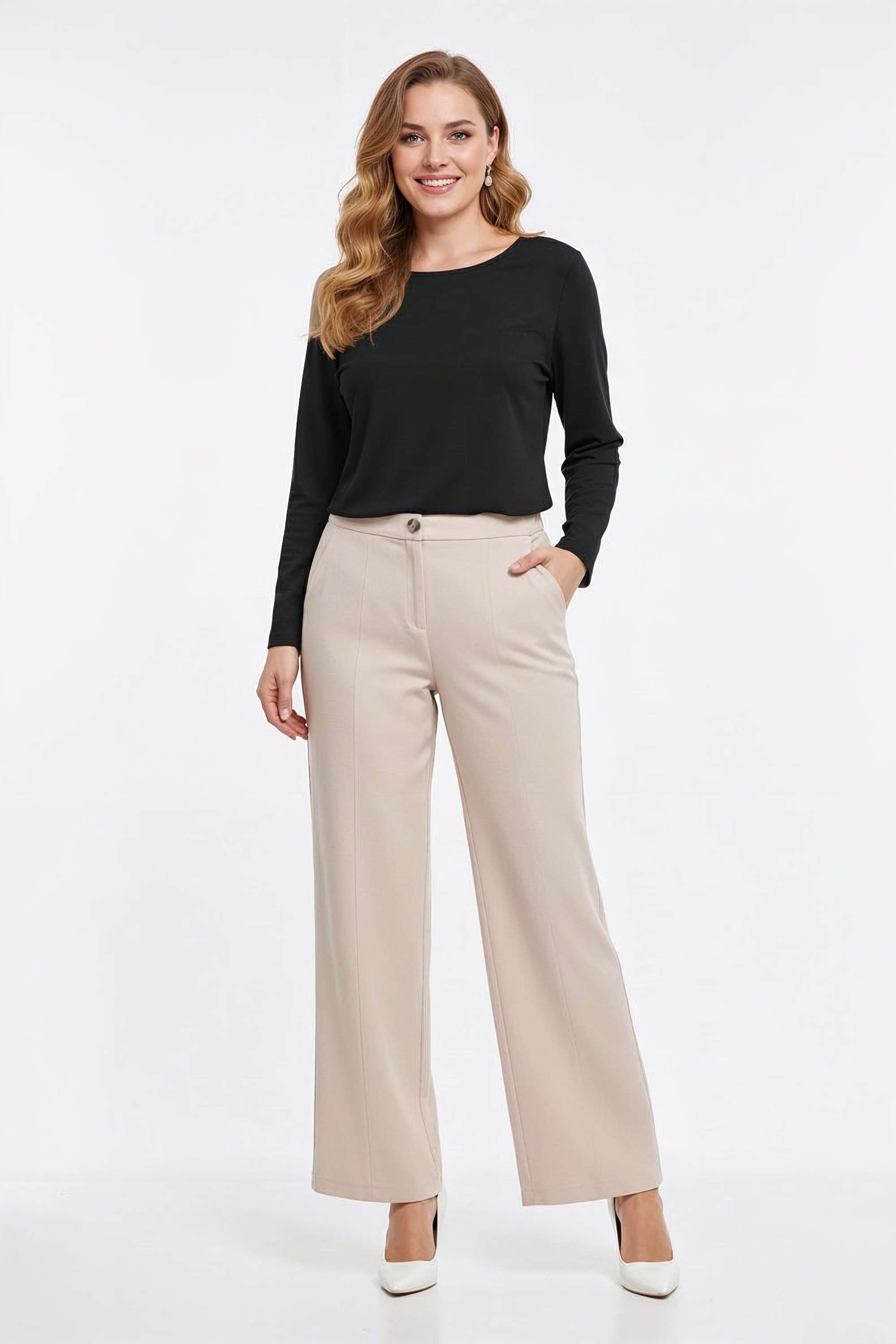 Solid-Relaxed-Fit-Blended-Fabric-Women-s-Casual-Wear-Pants