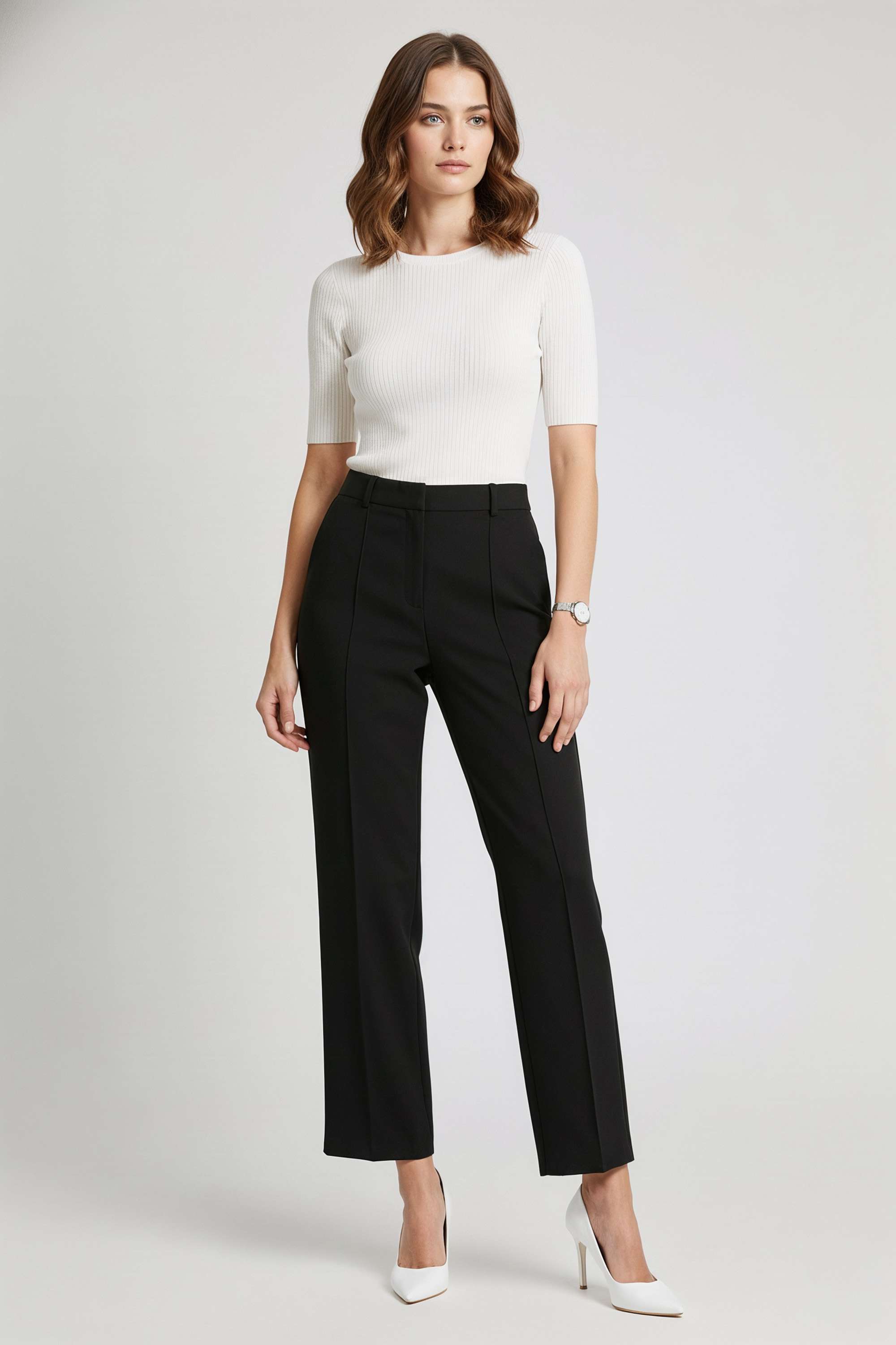 Solid-Ankle-Length-Blended-Fabric-Woven-Women-Pant