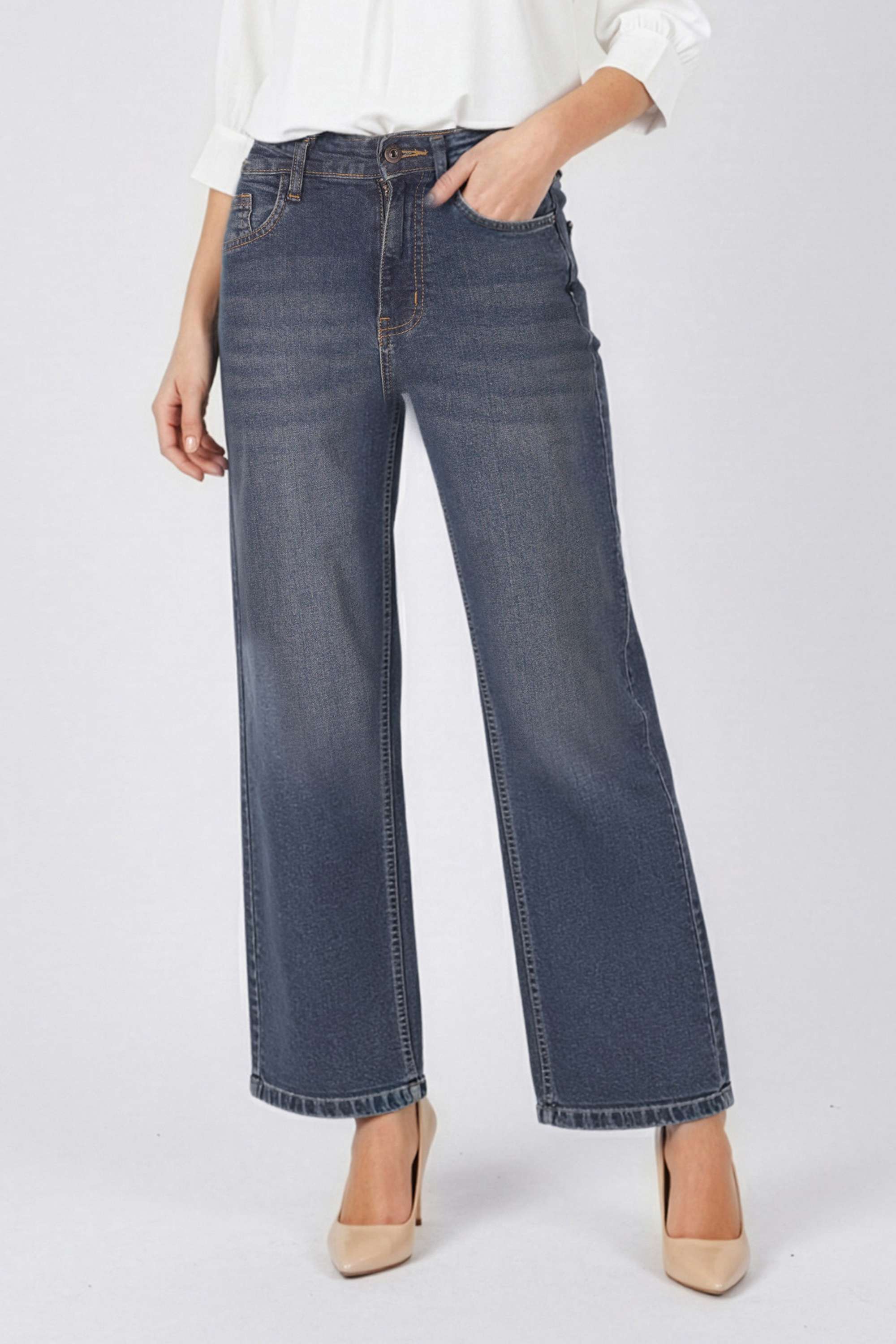 Dark-Wash-Blended-Fabric-Regular-Fit-Women-s-Jeans