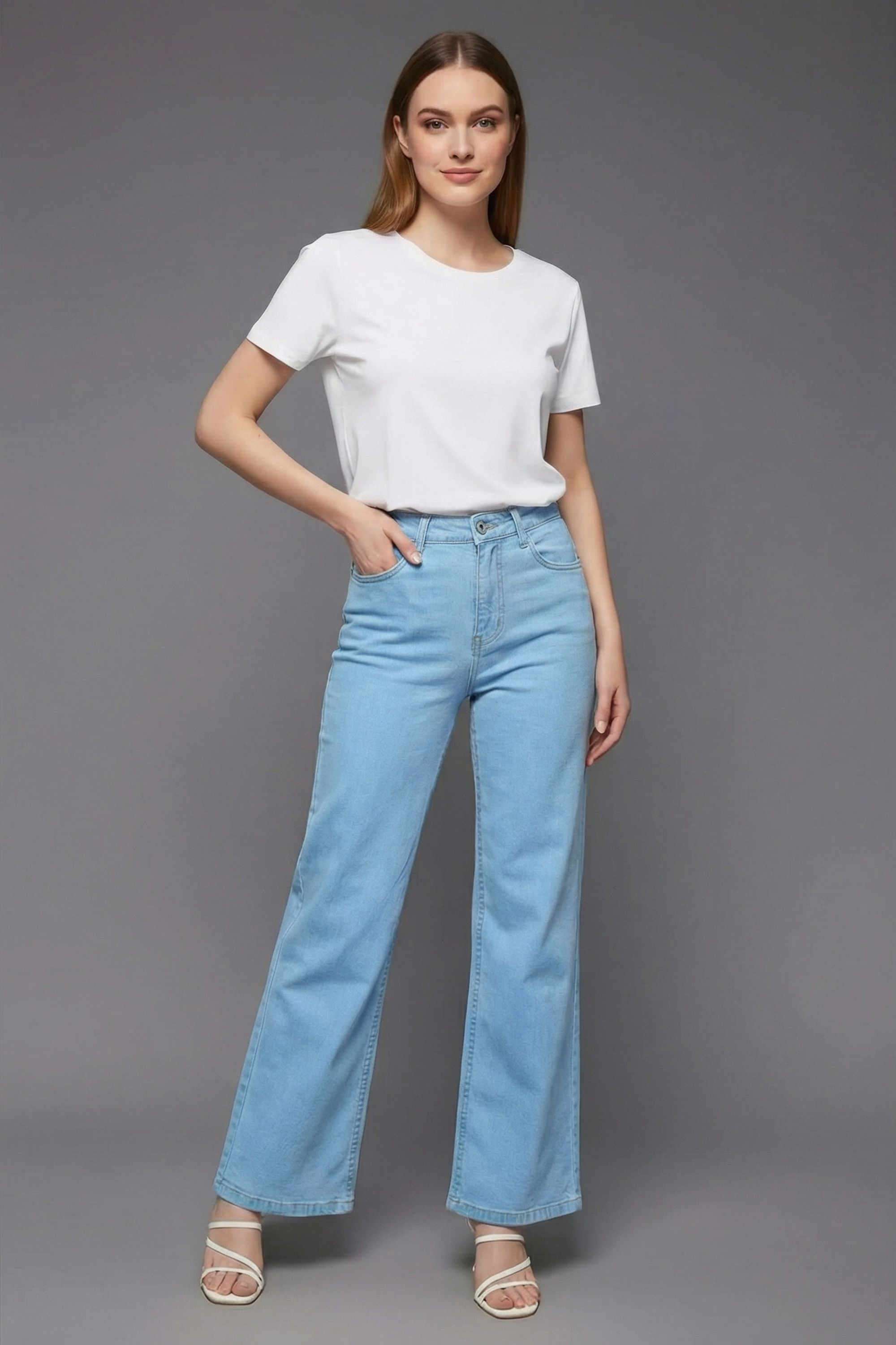 Light-Wash-Blended-Fabric-Regular-Fit-Women-s-Jeans