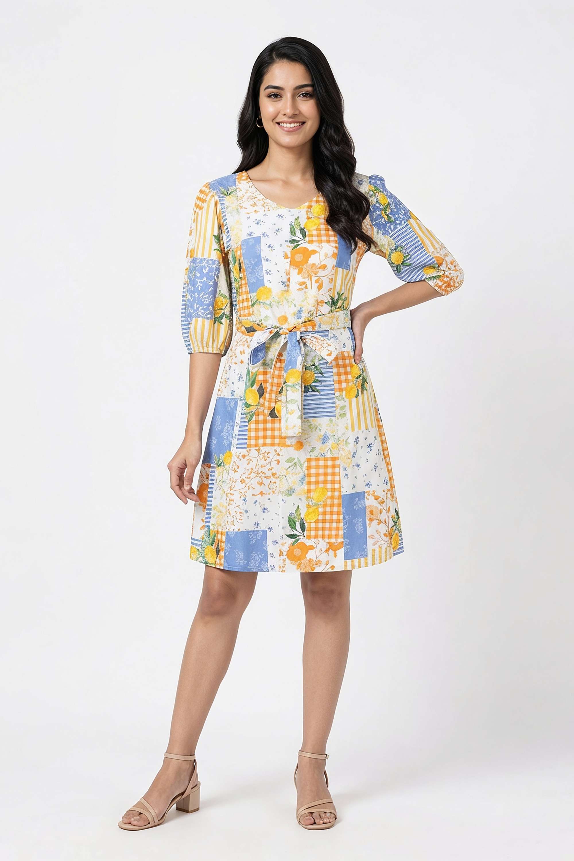 Printed-V-Neck-Cotton-Women-Dress