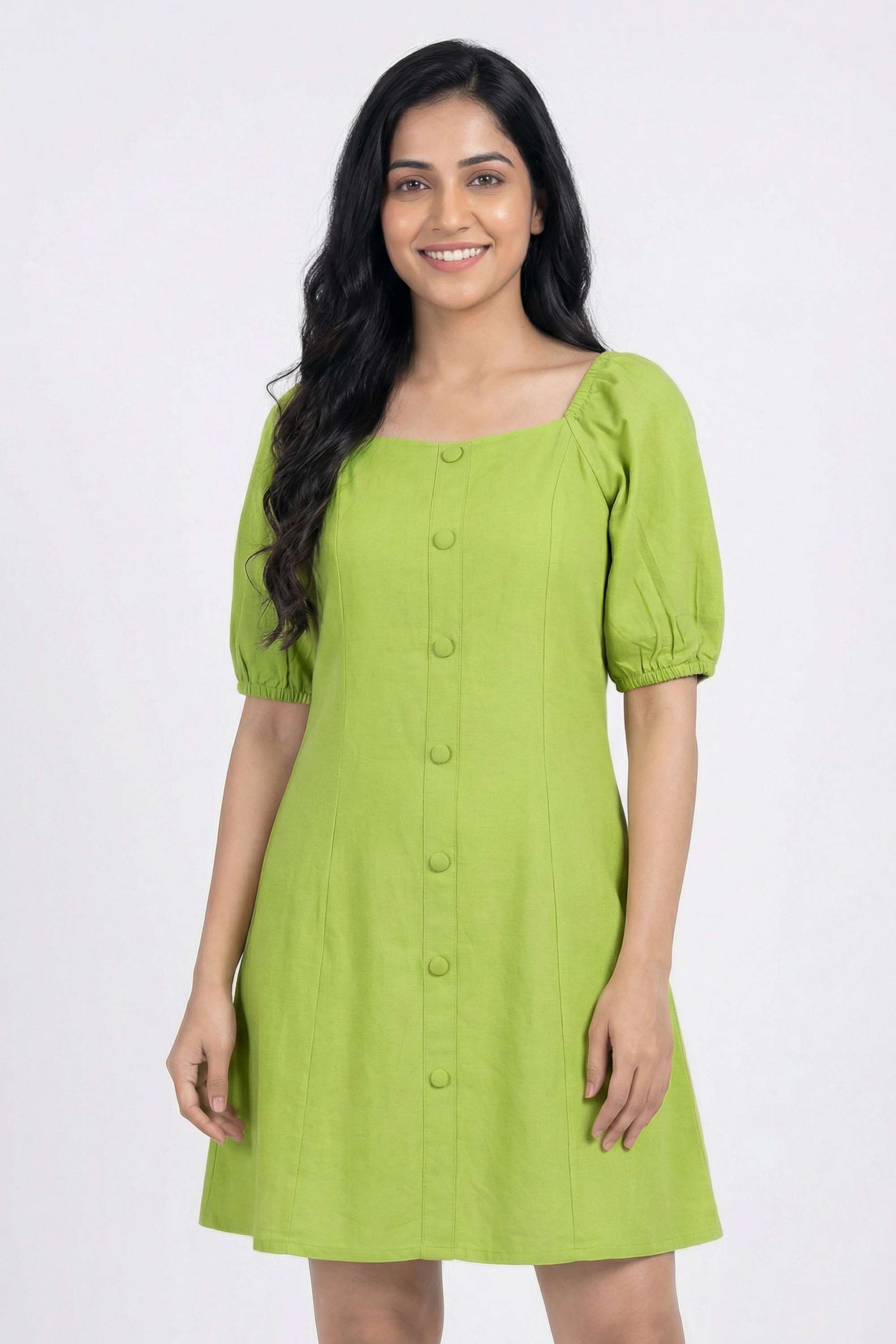 Solid-Square-Neck-Cotton-Women-Dress