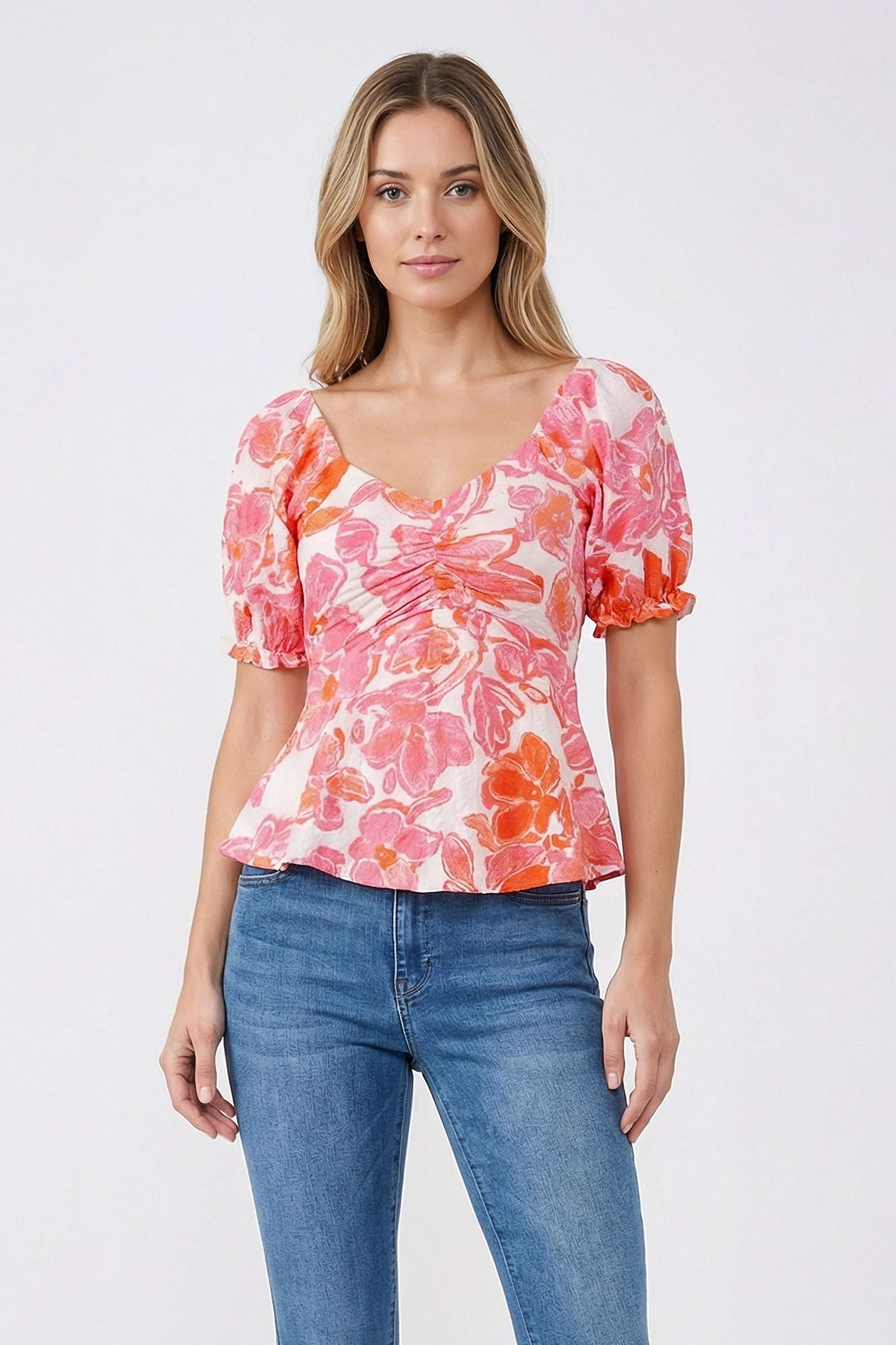 Floral-Blended-Fabric-Sweetheart-Neck-Women-s-Top