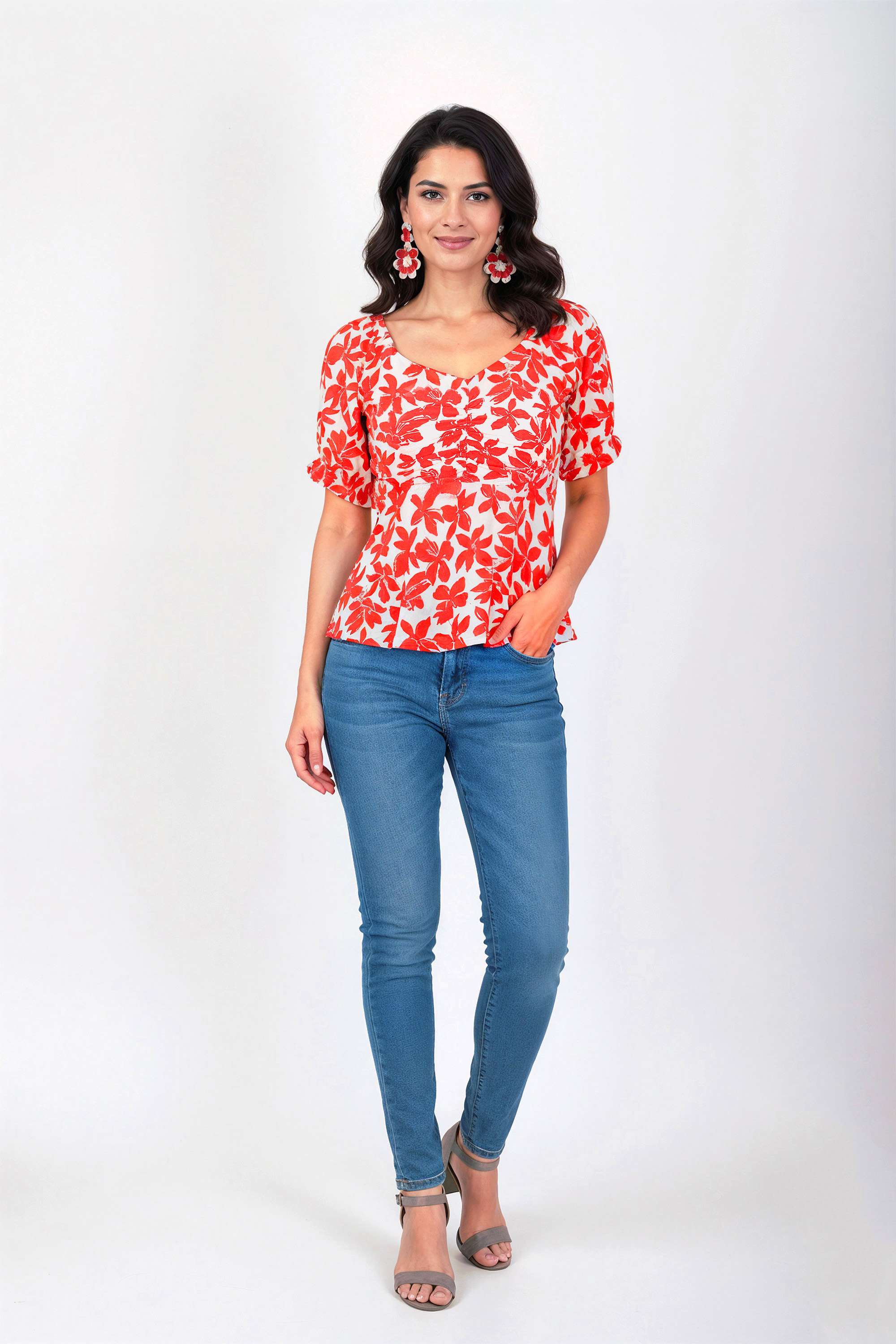 Floral-Blended-Fabric-Sweetheart-Neck-Women-Top