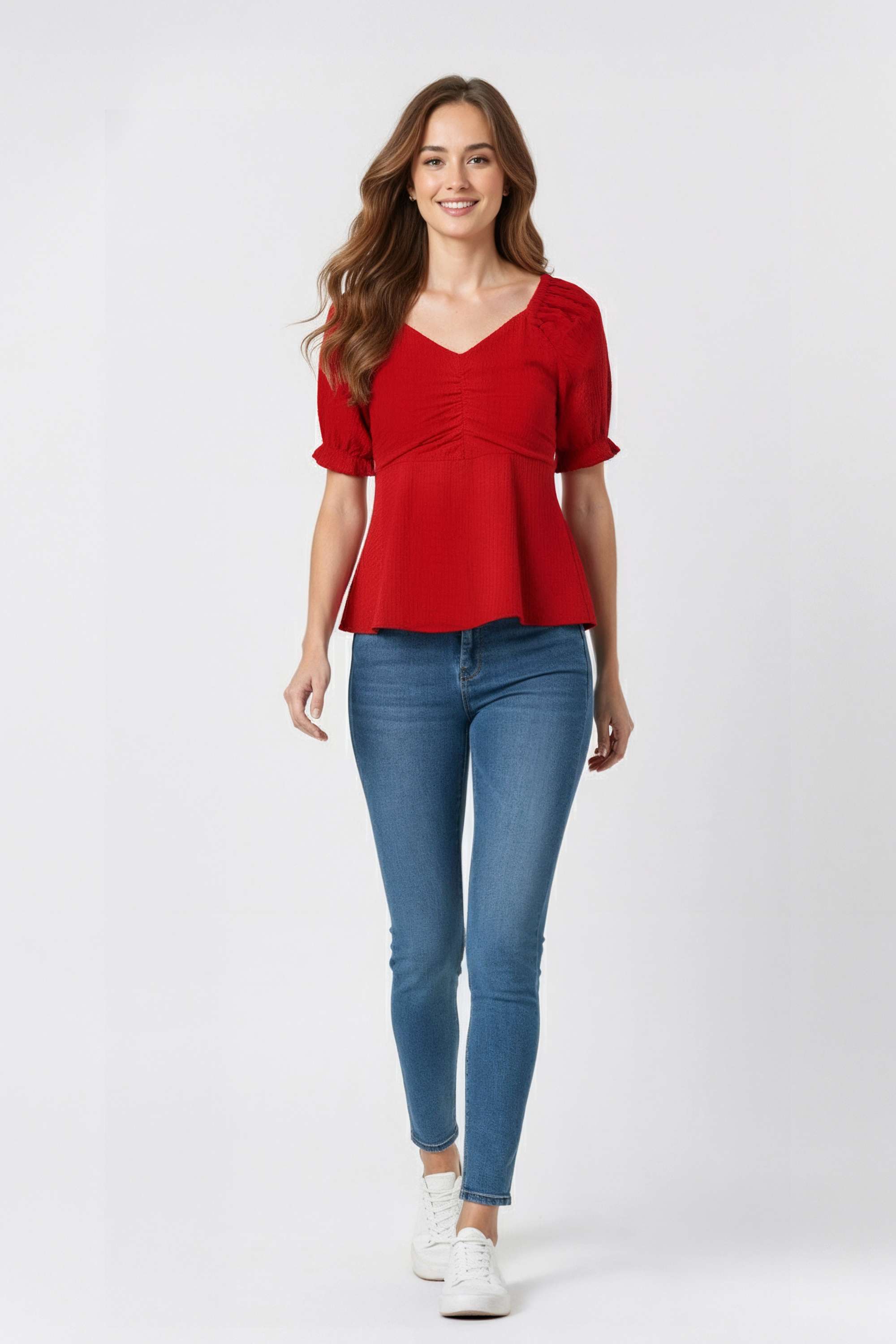 Solid-Blended-Fabric-Sweetheart-Neck-Women-Top