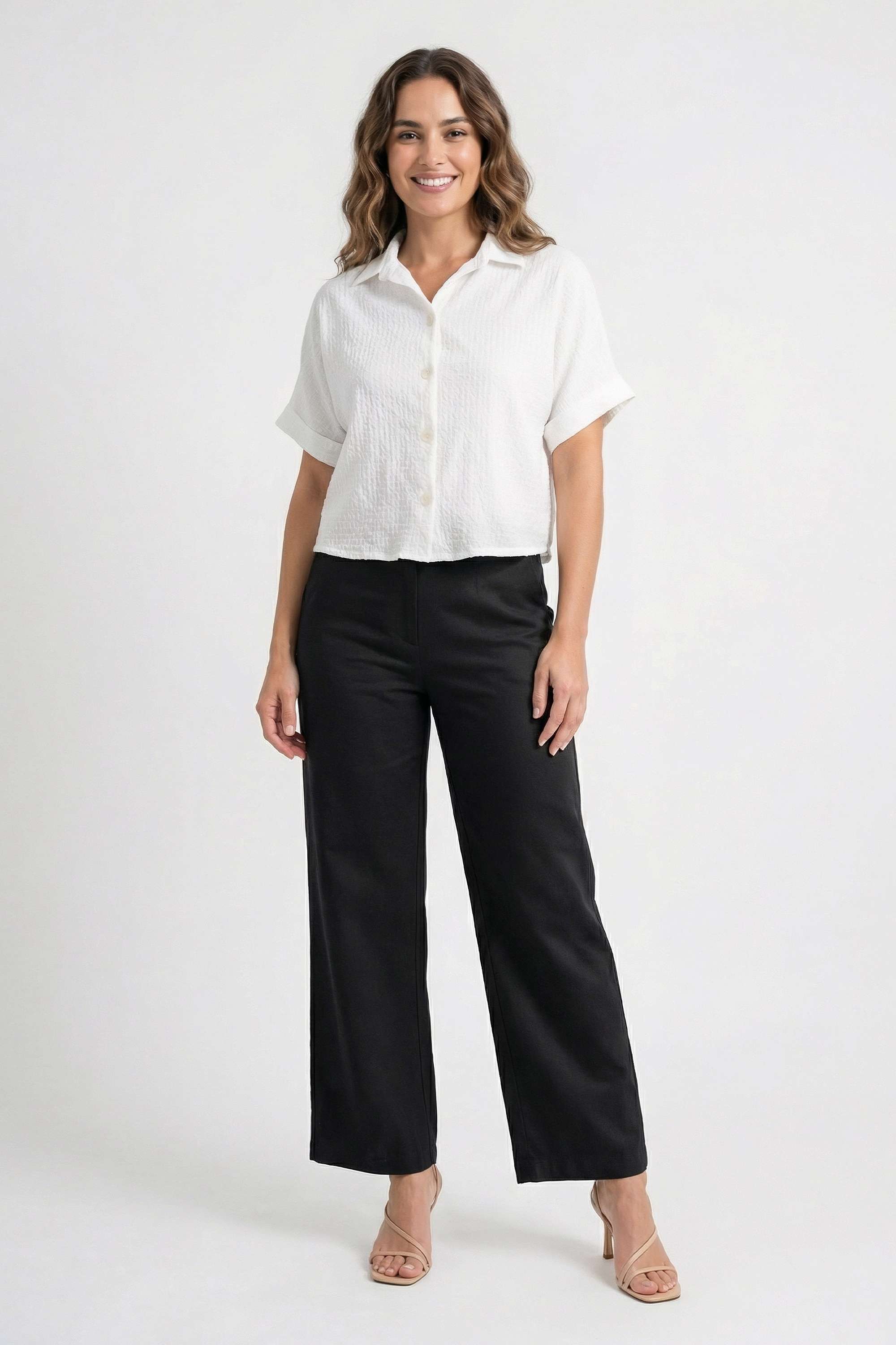 Solid-Collared-Blended-Fabric-Women-Casual-Wear-Shirt