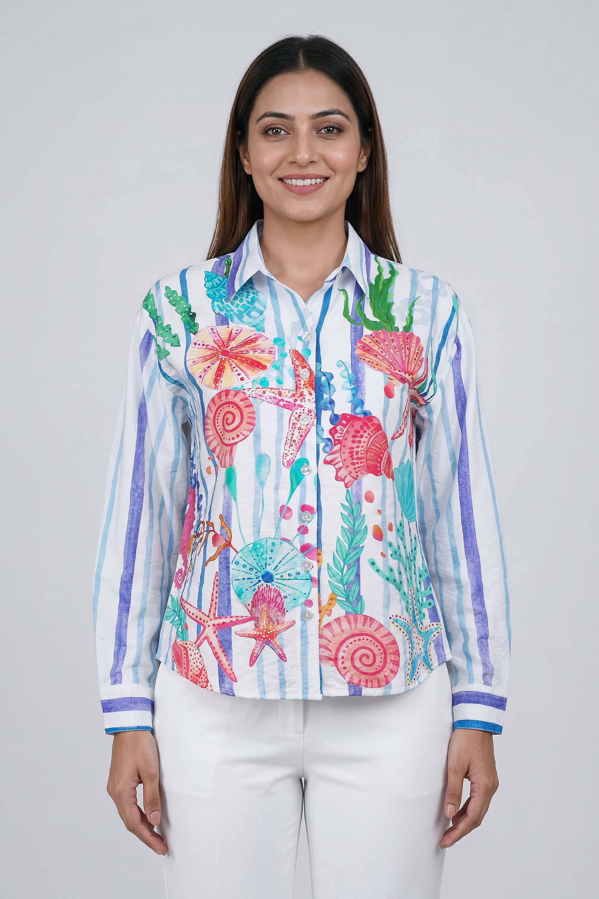 Printed-Collared-Blended-Fabric-Women-s-Casual-Wear-Shirt